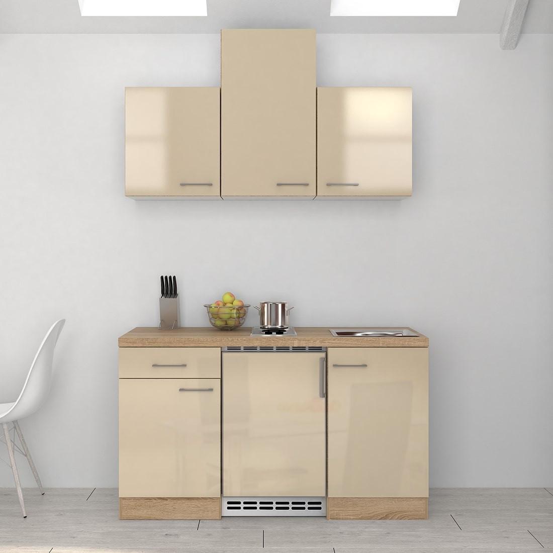 Kuchynský blok NEPAL vrátane spotrebičov a drezu - kašmírová/farba ušľachtilej ocele, Modern, kov/kompozitné drevo (150,5cm) - MID.YOU