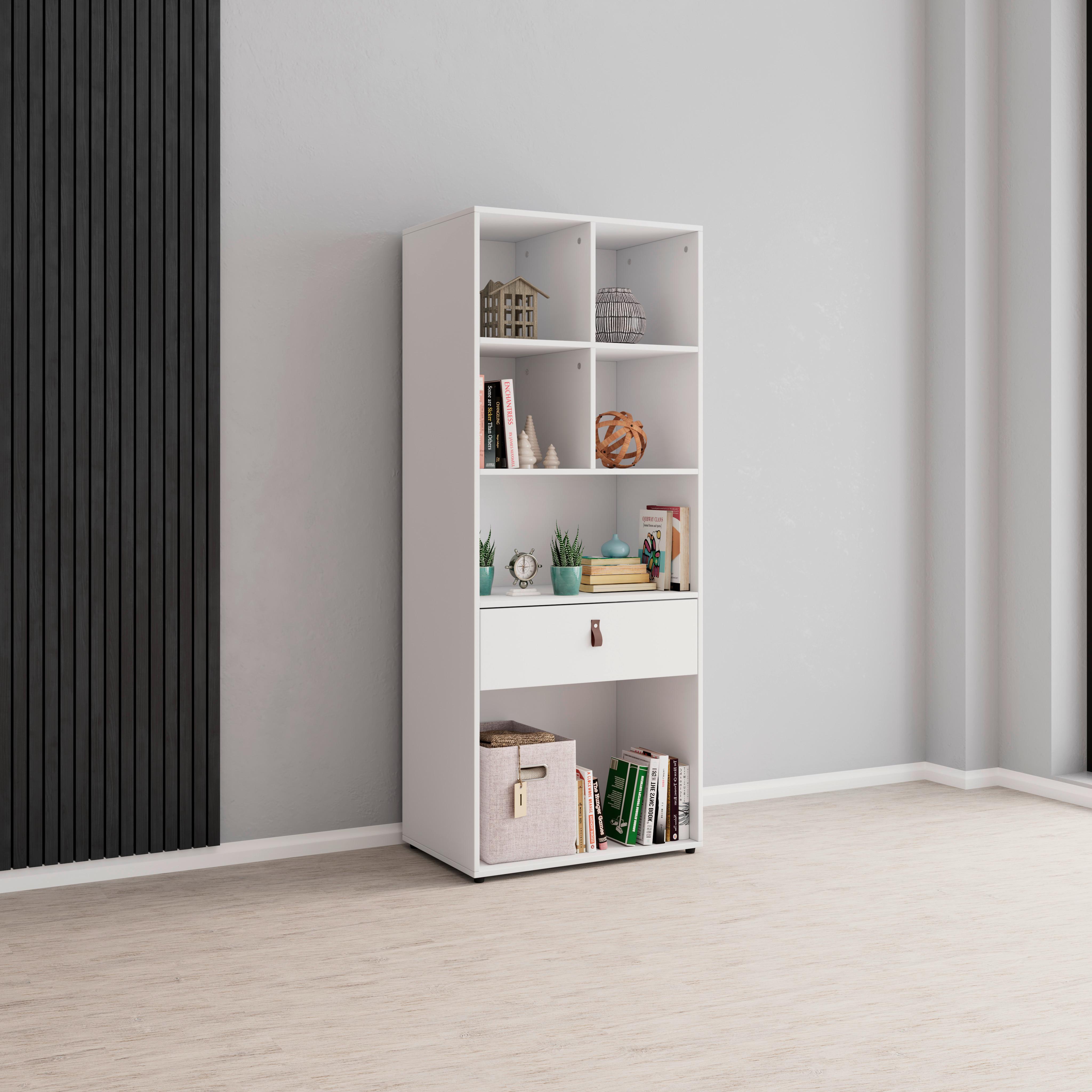 Regal MICK - bílá/černá, Moderní, textil/plast (60/148,5/40cm) - Bessagi Home