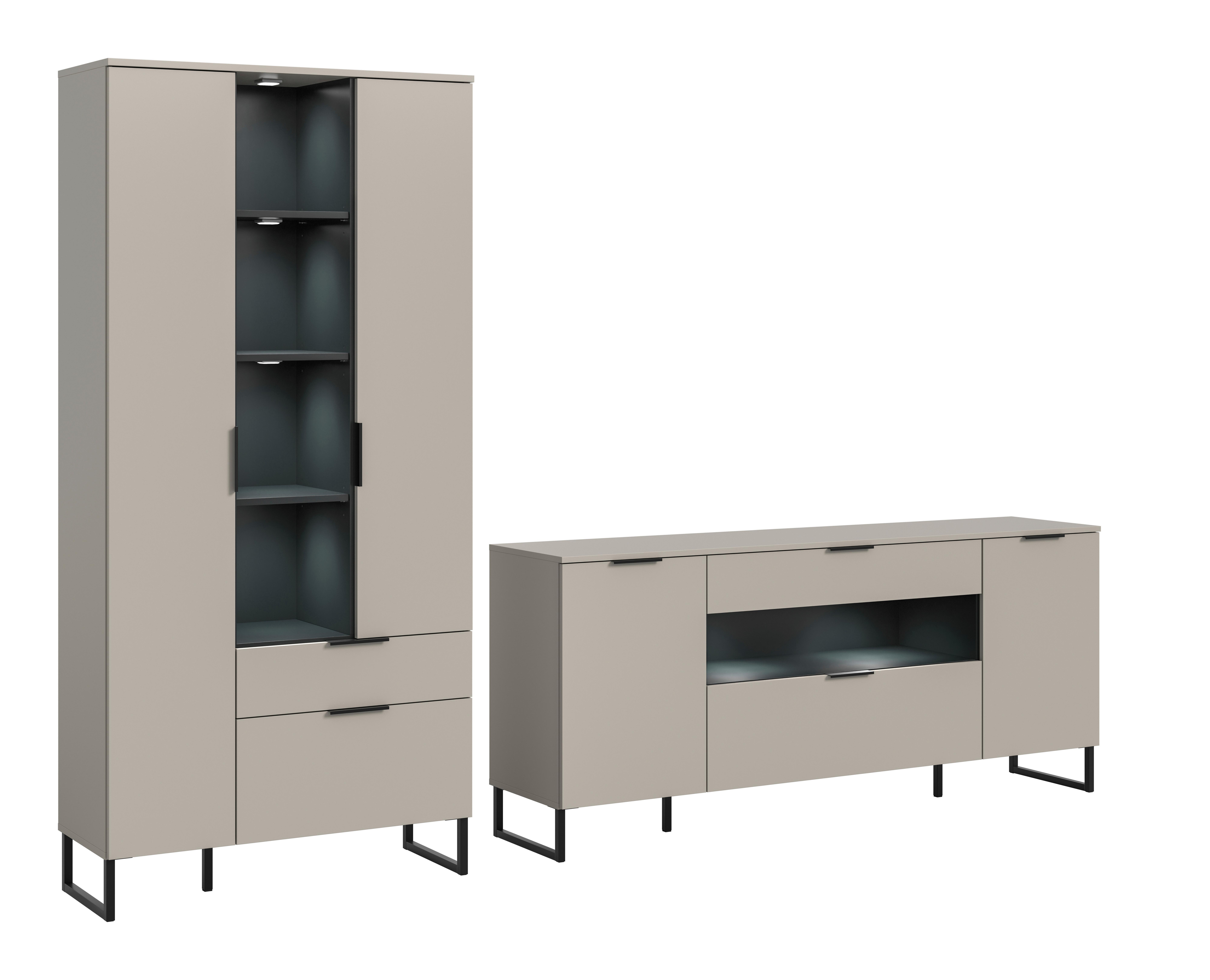 Wohnwand Noida Kaschmirfarben /Schwarz B: 290cm - Kaschmir/Schwarz, Design, Holzwerkstoff (290/192/41cm) - Livetastic