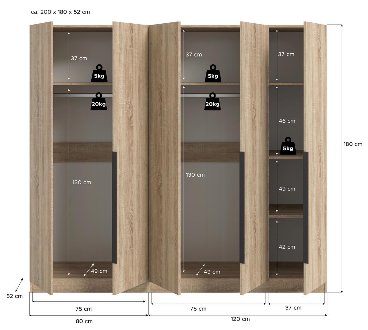 Drehtürenschrank Kopenhagen Sonoma Eiche, B: 200 Cm - Sonoma Eiche, MODERN, Holzwerkstoff (200/181/52cm) - MID.YOU