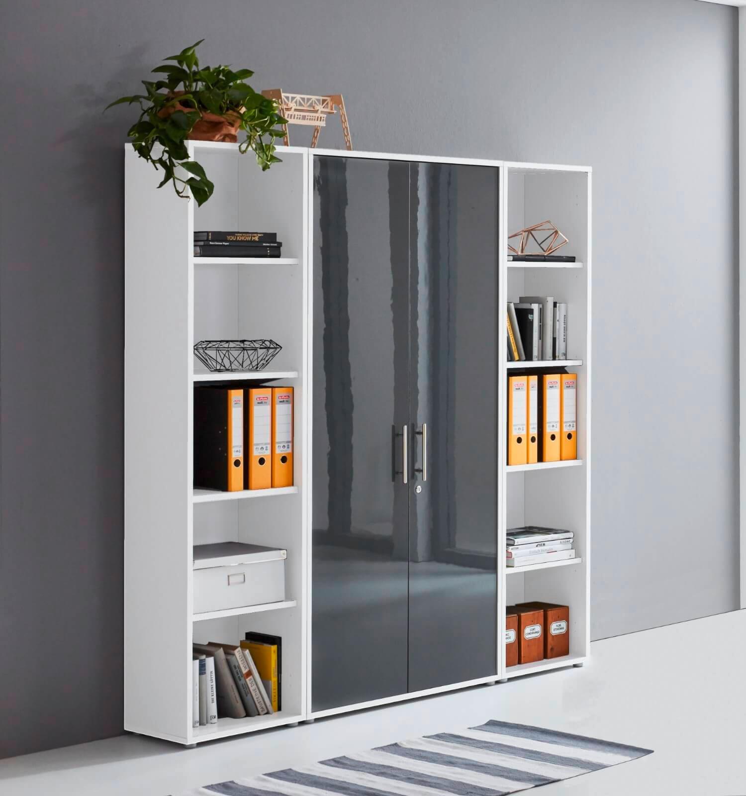 Office Edition B: 173 cm Weiß/Anthrazit - Anthrazit Hochglanz/Weiß, MODERN, Holzwerkstoff (173/186/33cm) - MID.YOU
