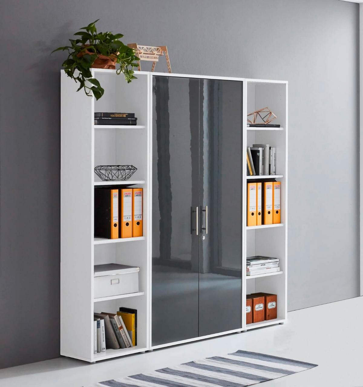 Office Edition B: 173 cm Weiß/Anthrazit - Anthrazit Hochglanz/Weiß, MODERN, Holzwerkstoff (173/186/33cm) - MID.YOU