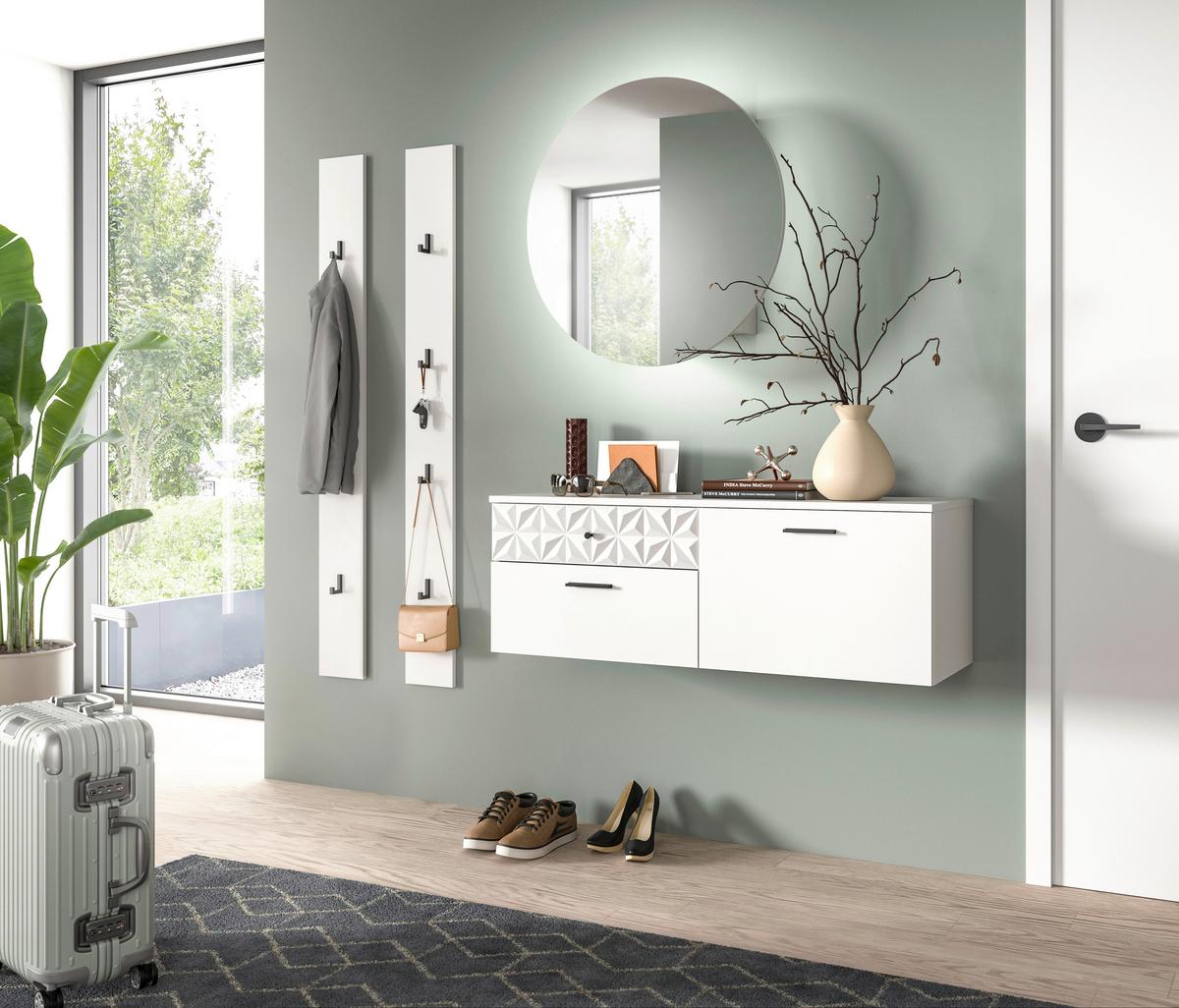 Schuhschrank Prisma Weiß B: 110 cm - Weiß, Design, Holzwerkstoff (110/38/35cm) - MID.YOU