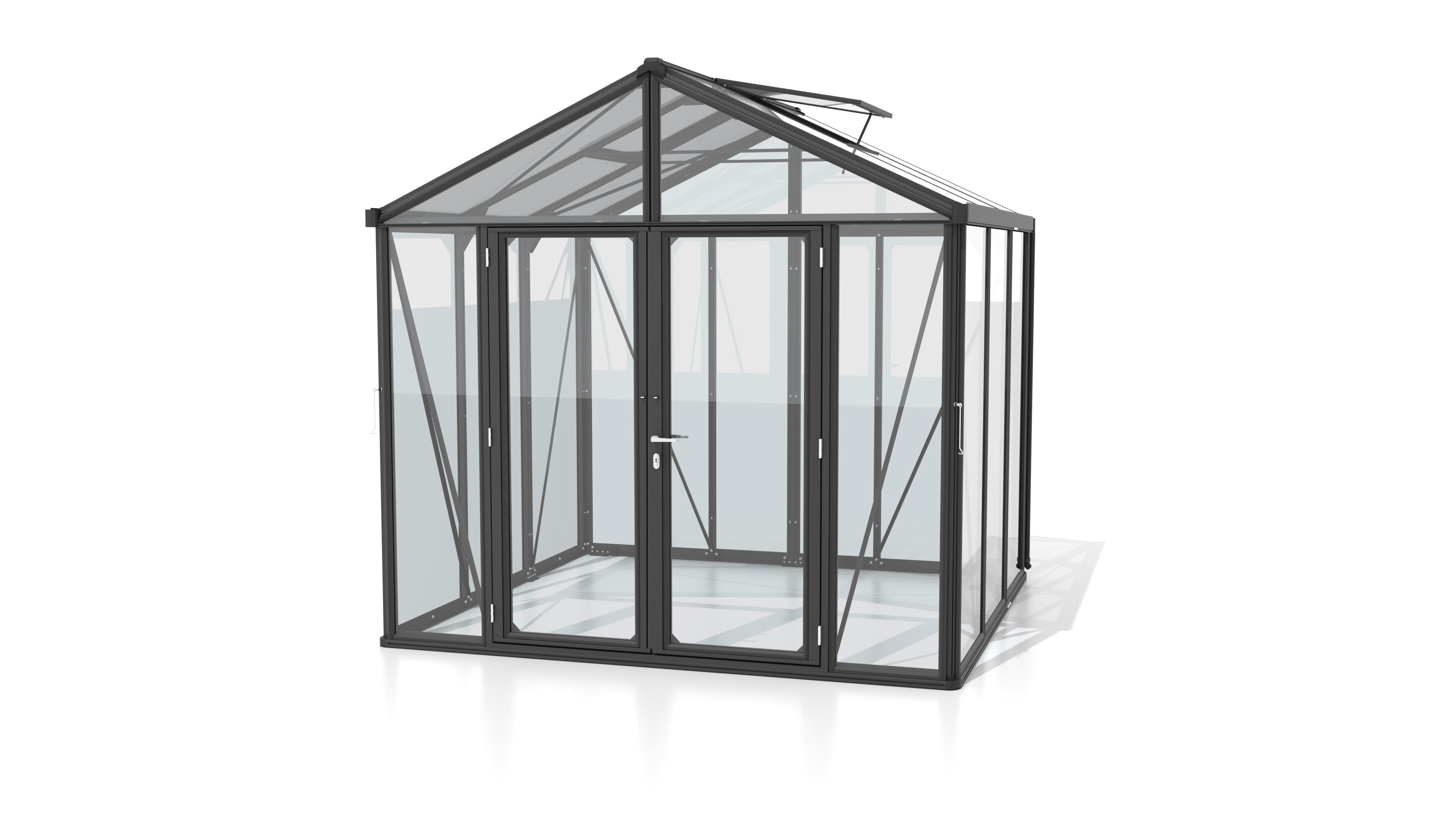 Gewächshausbausatz Zeus Comfort 6200 Esg/Hkp - Schwarz, Basics, Glas/Kunststoff (258,4/250,4/242cm)