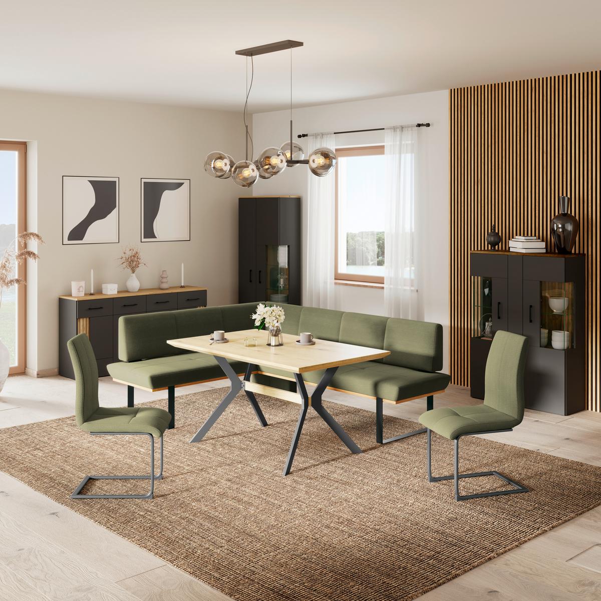 Eckbank Tristan Webstoff grün, S:175x245cm - Schwarz/Grün, MODERN, Holz/Textil (175/245cm) - James Wood