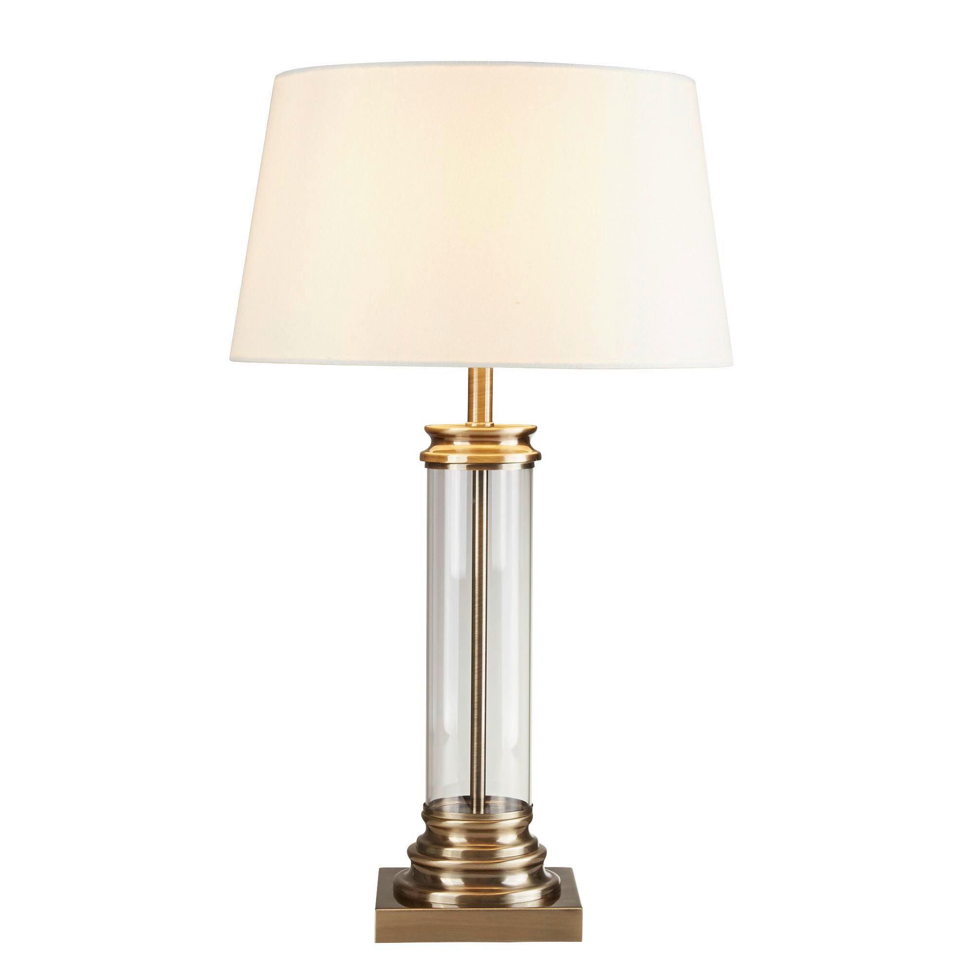 Tischleuchte Eu5141ab Pedestal - Messingfarben/Weiß, KONVENTIONELL, Glas/Textil (37/62cm)