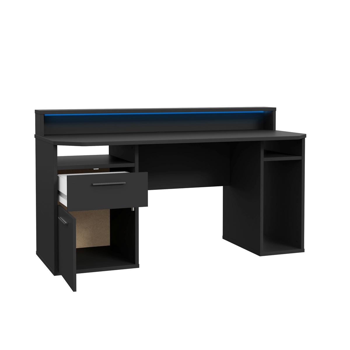 Gaming Tisch Mit Stauraum B 160cm H 91cm Tezaur - Schwarz, MODERN, Holzwerkstoff/Kunststoff (160/72/91cm) - MID.YOU