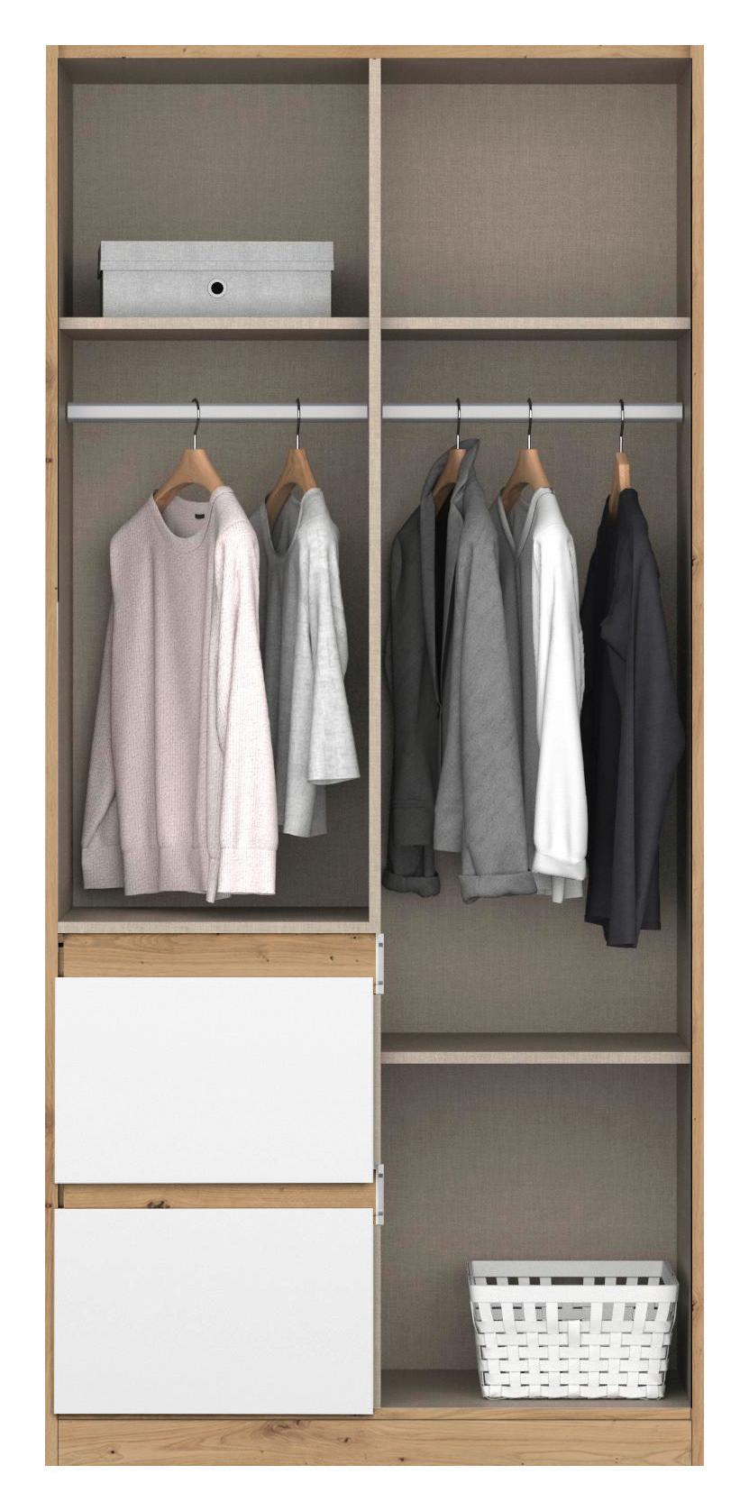 Drehtürenschrank Nidda Eiche Artisan/Weiß B: 40 cm - Weiß/Eiche Artisan, Basics, Holzwerkstoff (91/197/54cm) - Rauch Möbel