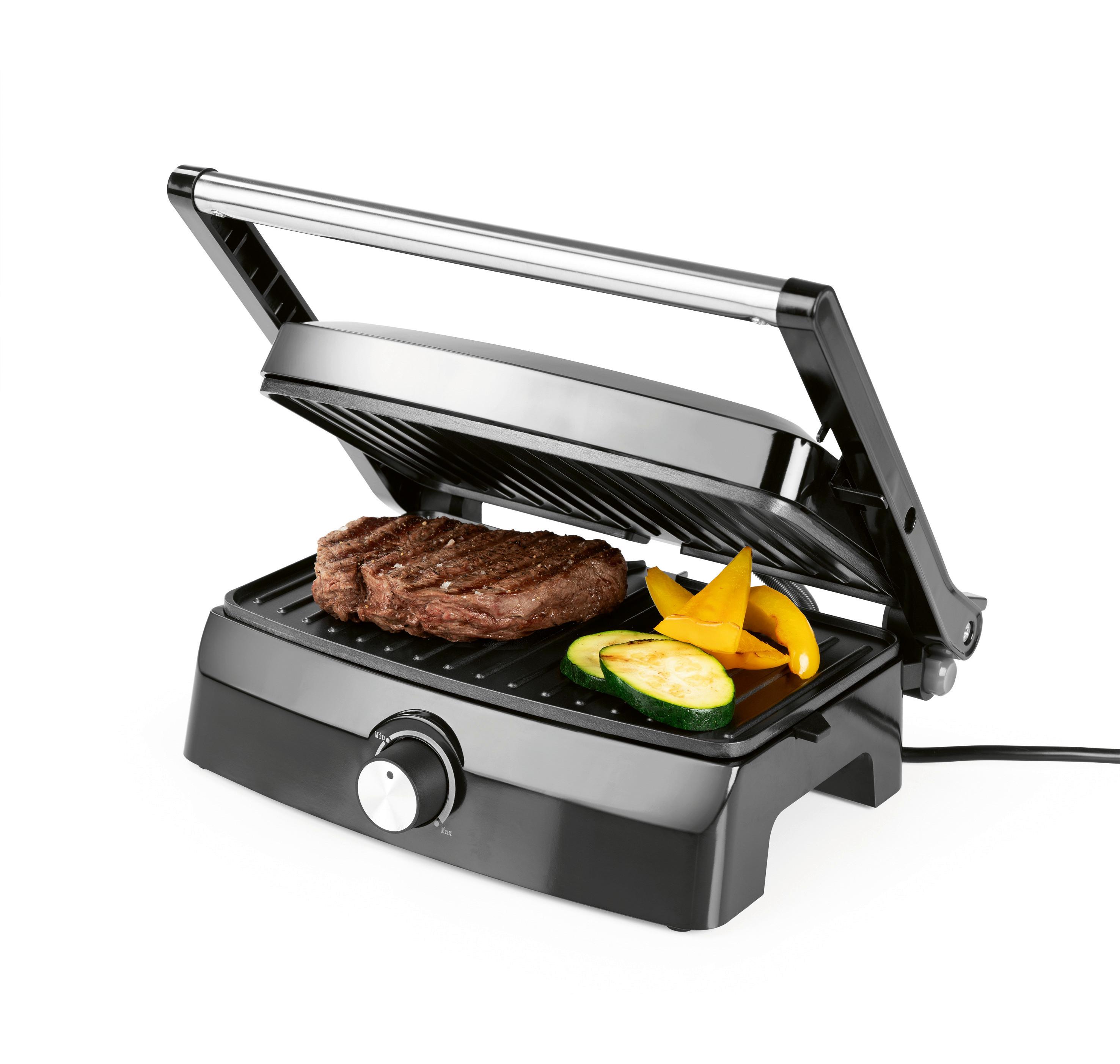Kontaktgrill Gourmetmaxx - Edelstahlfarben/Schwarz, MODERN, Kunststoff/Metall (26,8/22,9/13cm)