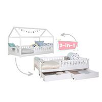 Stauraumbett 90x200 Weiß - Weiß/Naturfarben, MODERN, Holz (90/200cm) - MID.YOU