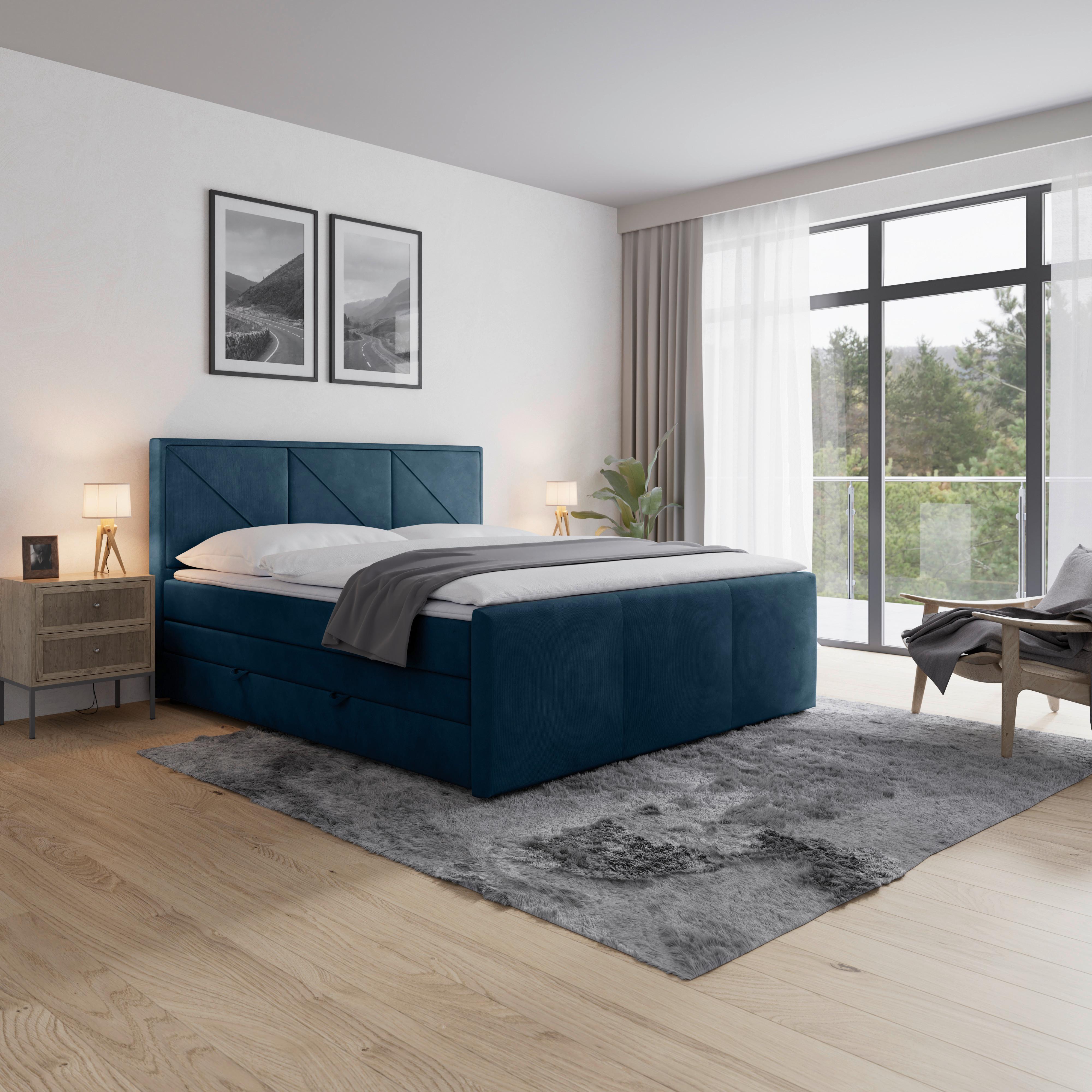 Boxspringbett Mit Bettkasten Bologna 180x200 Cm Blau