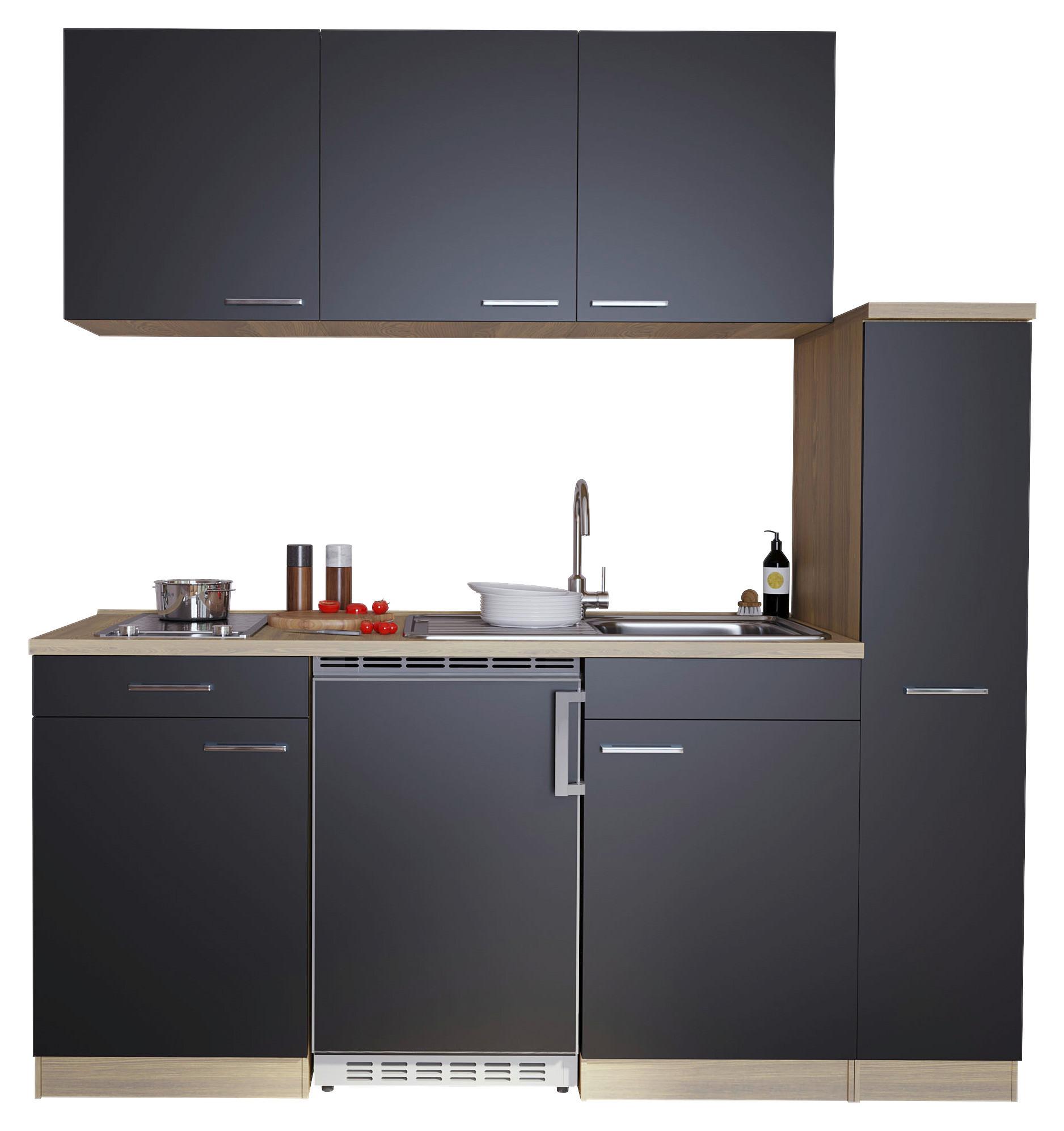 Küchenblock Luis Singleküche 180 cm - Eichefarben/Schwarz, Basics, Holzwerkstoff (180cm) - Respekta
