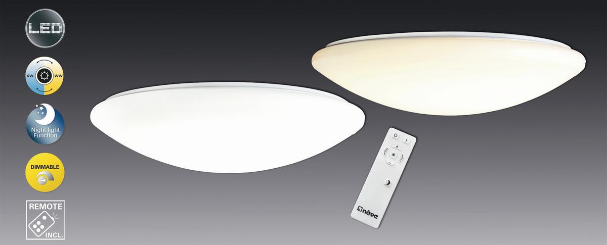 Led-deckenleuchte Ø 60 Cm Dimmbar Mit Memory-Funktion - Weiß, Basics, Kunststoff/Metall (60/15cm) - Näve