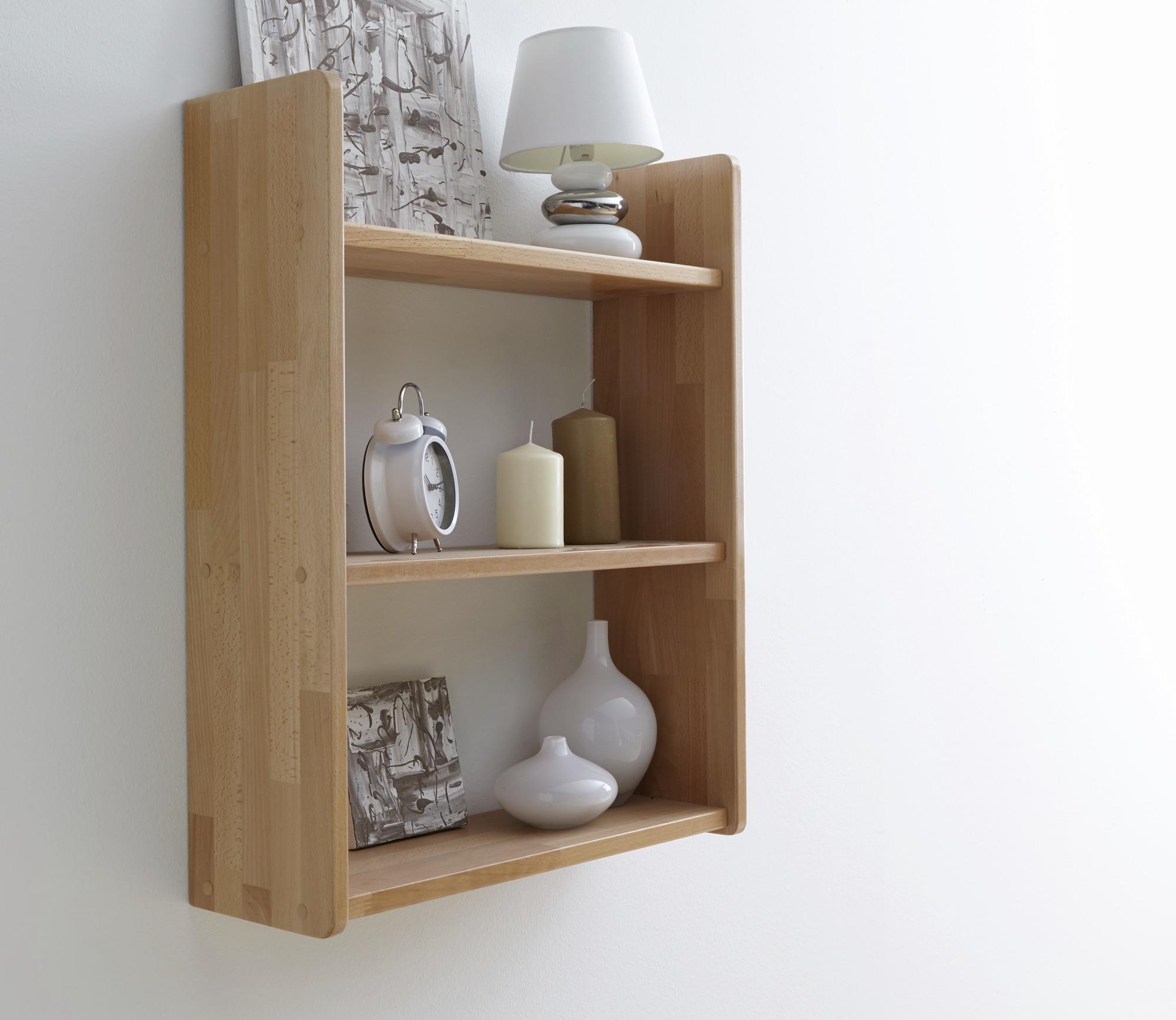 Hängeregal Simone B: 60 cm Buche Echtholz Massiv 2 Fächer - Buchefarben, Basics, Holz (60/74/20cm) - MID.YOU