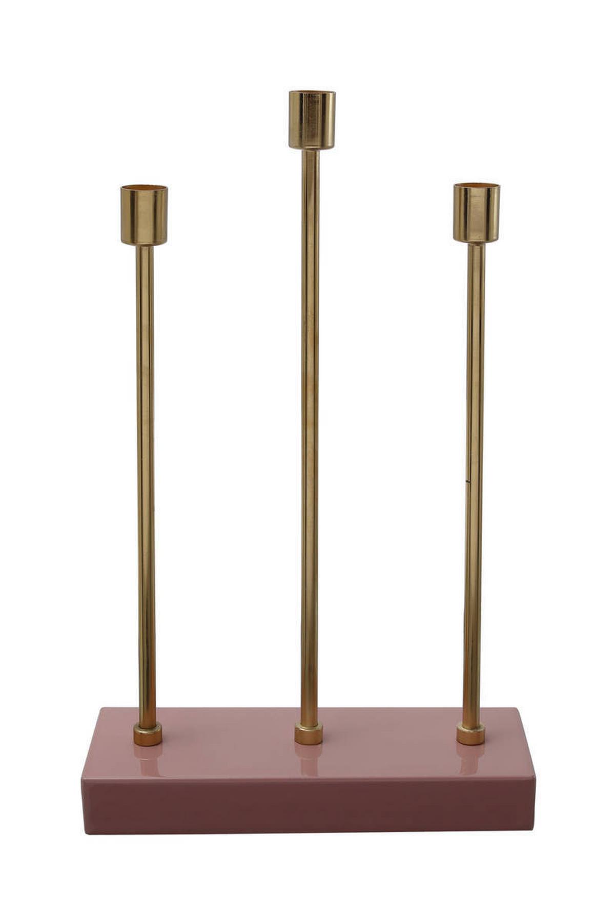 Kerzenständer Art Deco Eisen Rosa/Goldfarben für 3 Kerzen - Goldfarben/Rosa, Trend, Metall (26/39,5/9cm) - Kayoom