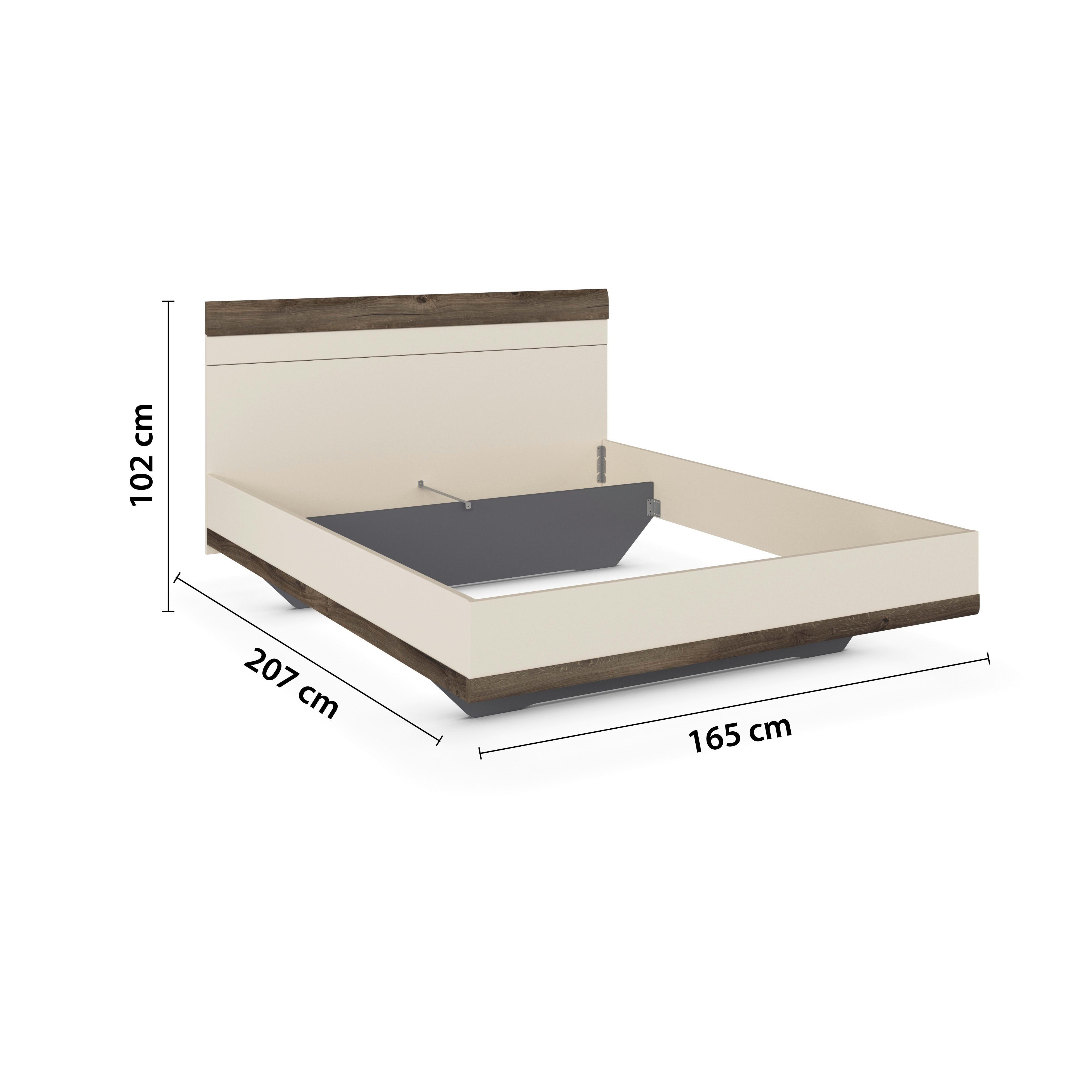 Bett Sajo-Extra Champagner/ Atlantik Oak 160x200 cm - Trend, Holzwerkstoff (160/200cm)