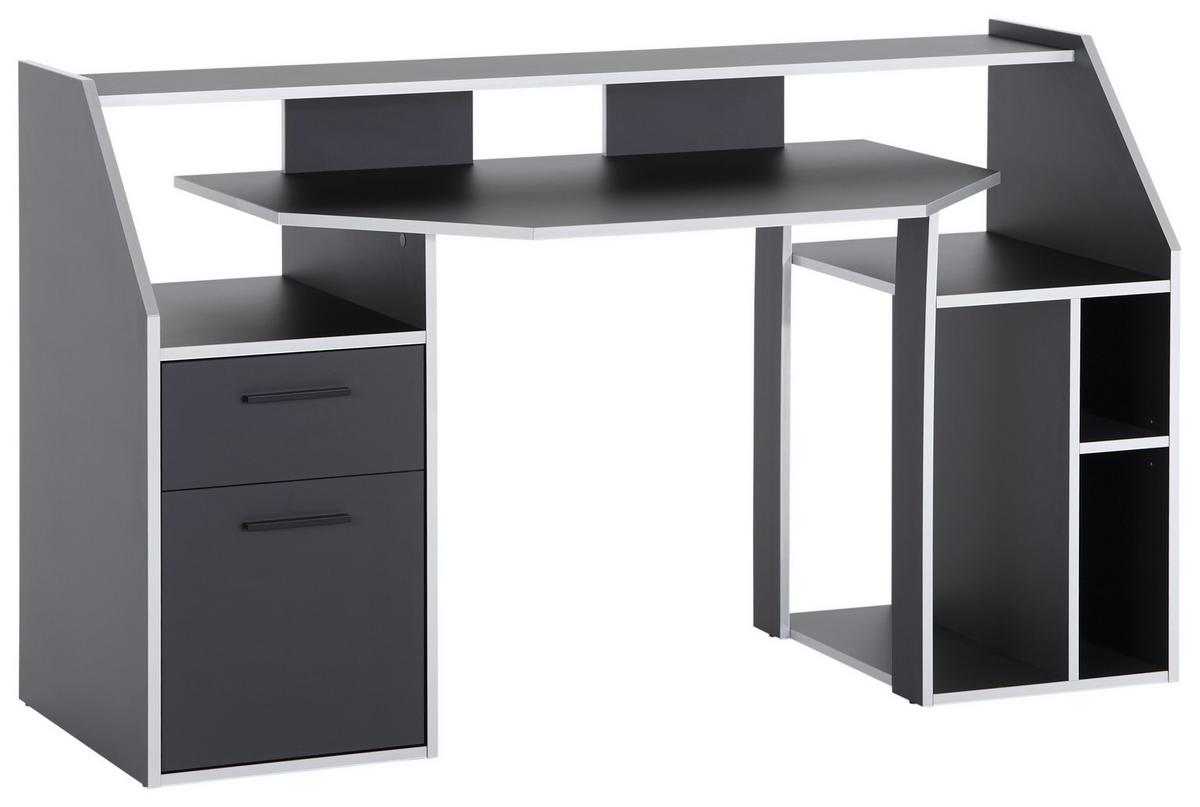 Gaming Tisch mit Stauraum B 160cm H 95cm Turbo Anthrazit - Anthrazit, MODERN, Holzwerkstoff (160/95/73cm)