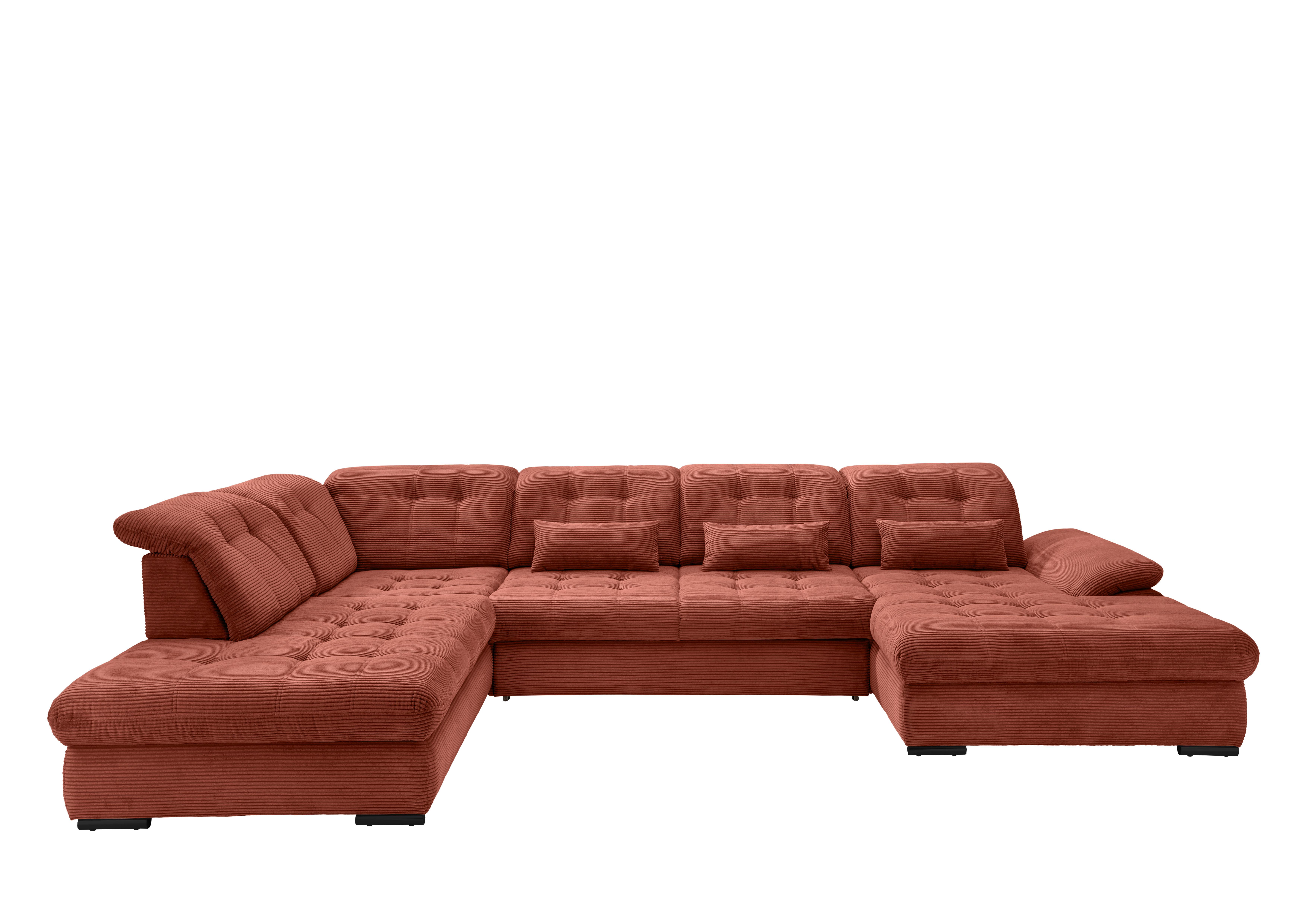 Wohnlandschaft mit Bettkasten Rigatti Koralle B: 387 cm - Koralle/Schwarz, MODERN, Textil (252/387/184cm) - Livetastic