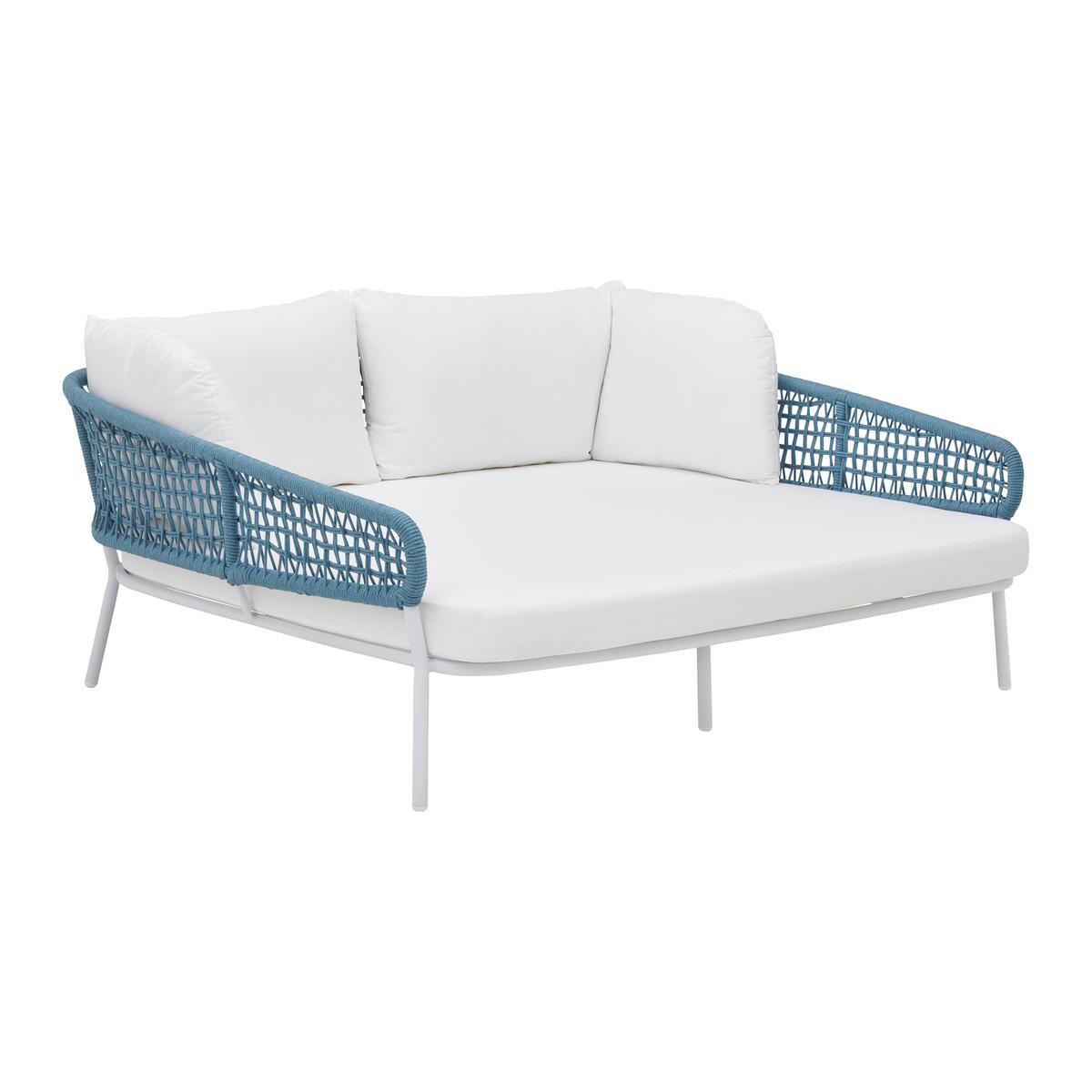 Záhradná pohovka AISA biela/modrá - biela/tyrkysová, Modern, kov/textil (170/68/150cm) - Bessagi Garden