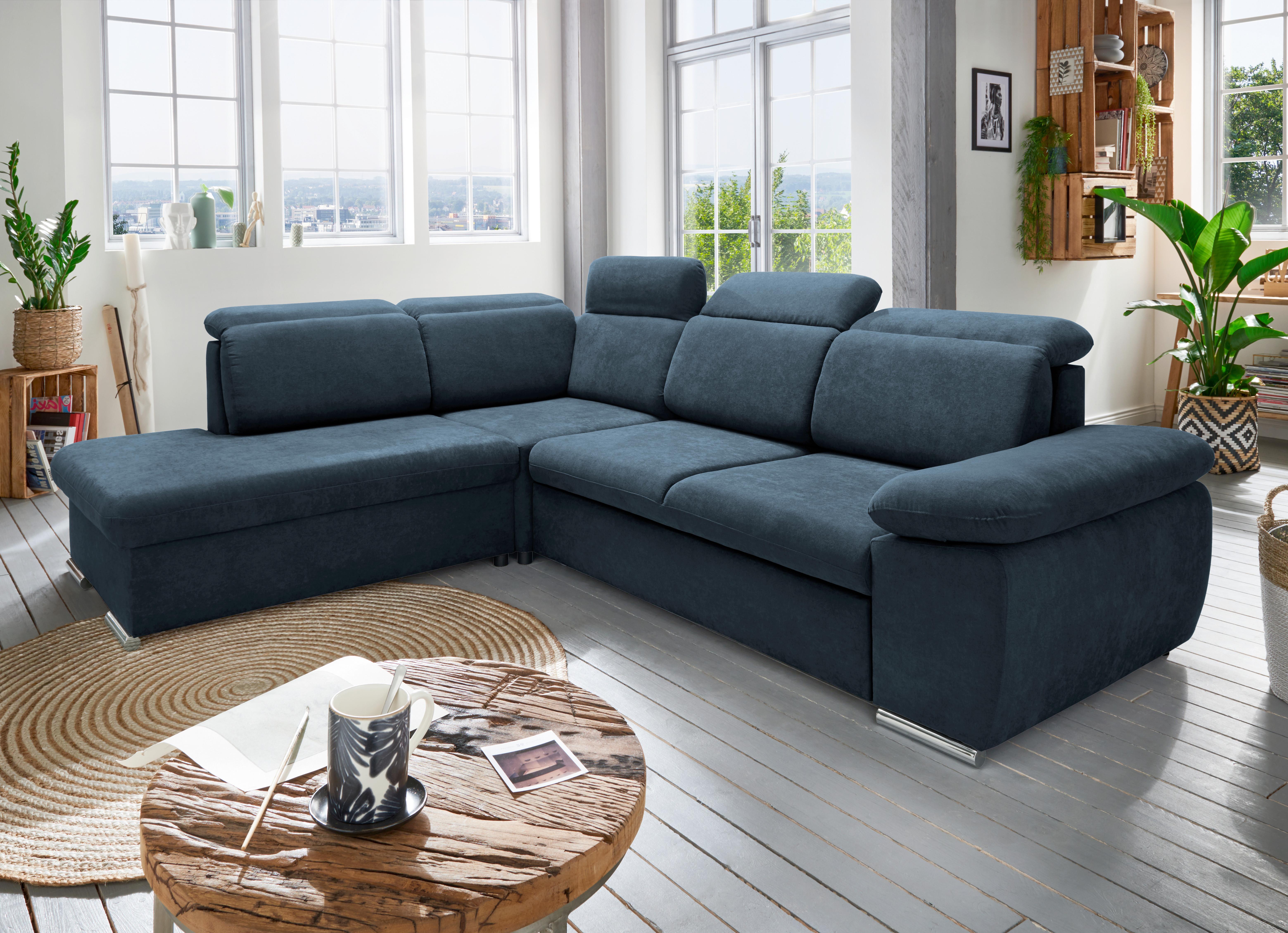 Ecksofa Vasto Dunkelblau S: 228x283 cm - Chromfarben/Dunkelblau, Design, Textil (228/283cm) - Livetastic