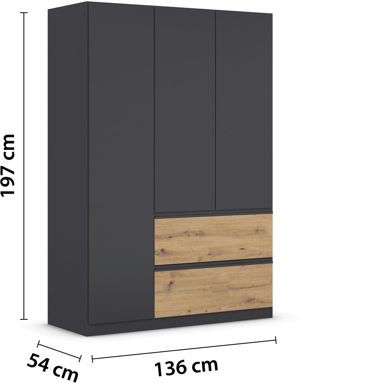 Drehtürenschrank Costa Grau Eiche Artisan Dekor - Eiche Artisan/Grau, MODERN, Holzwerkstoff (136/197/54cm) - Rauch Möbel
