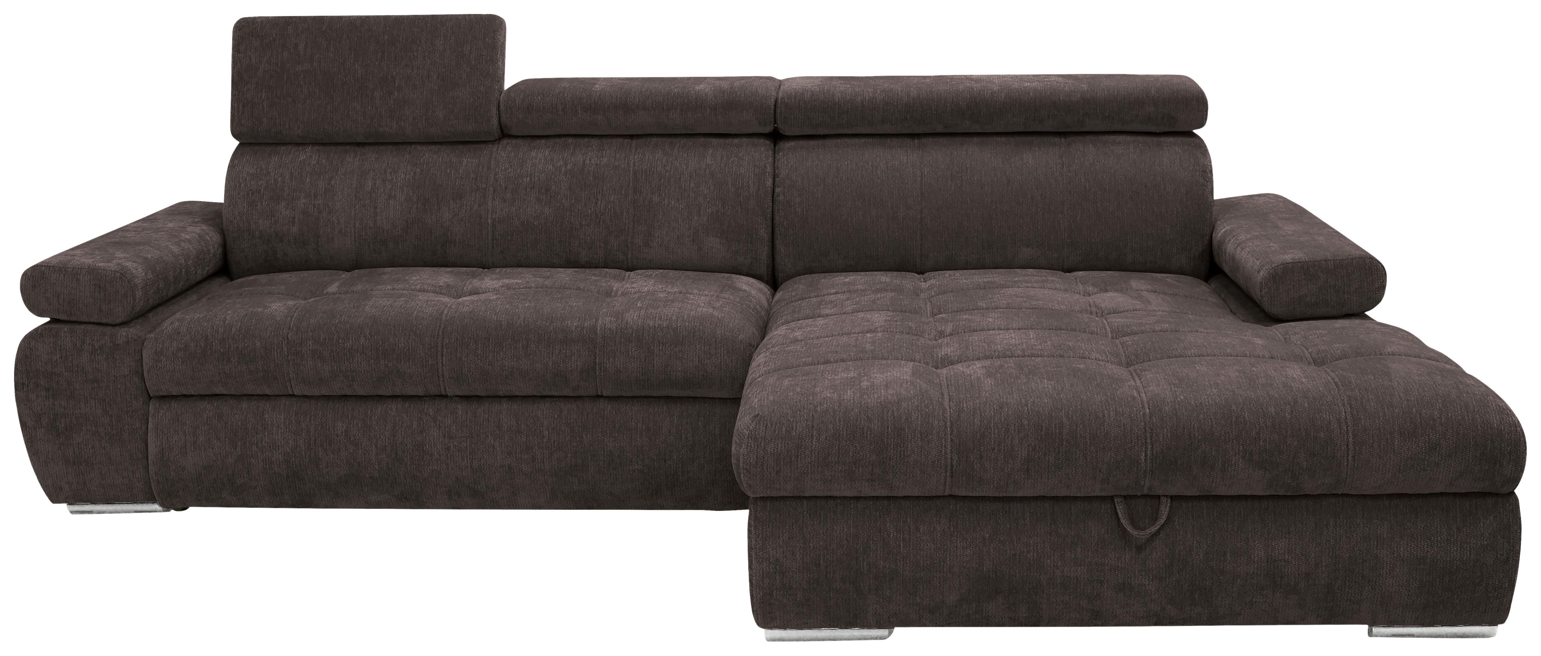 Rohová sedačka VEGAS, pravá, tmavě hnědá žinylka - tmavě hnědá/barvy stříbra, Design, dřevo/textil (294/173cm)