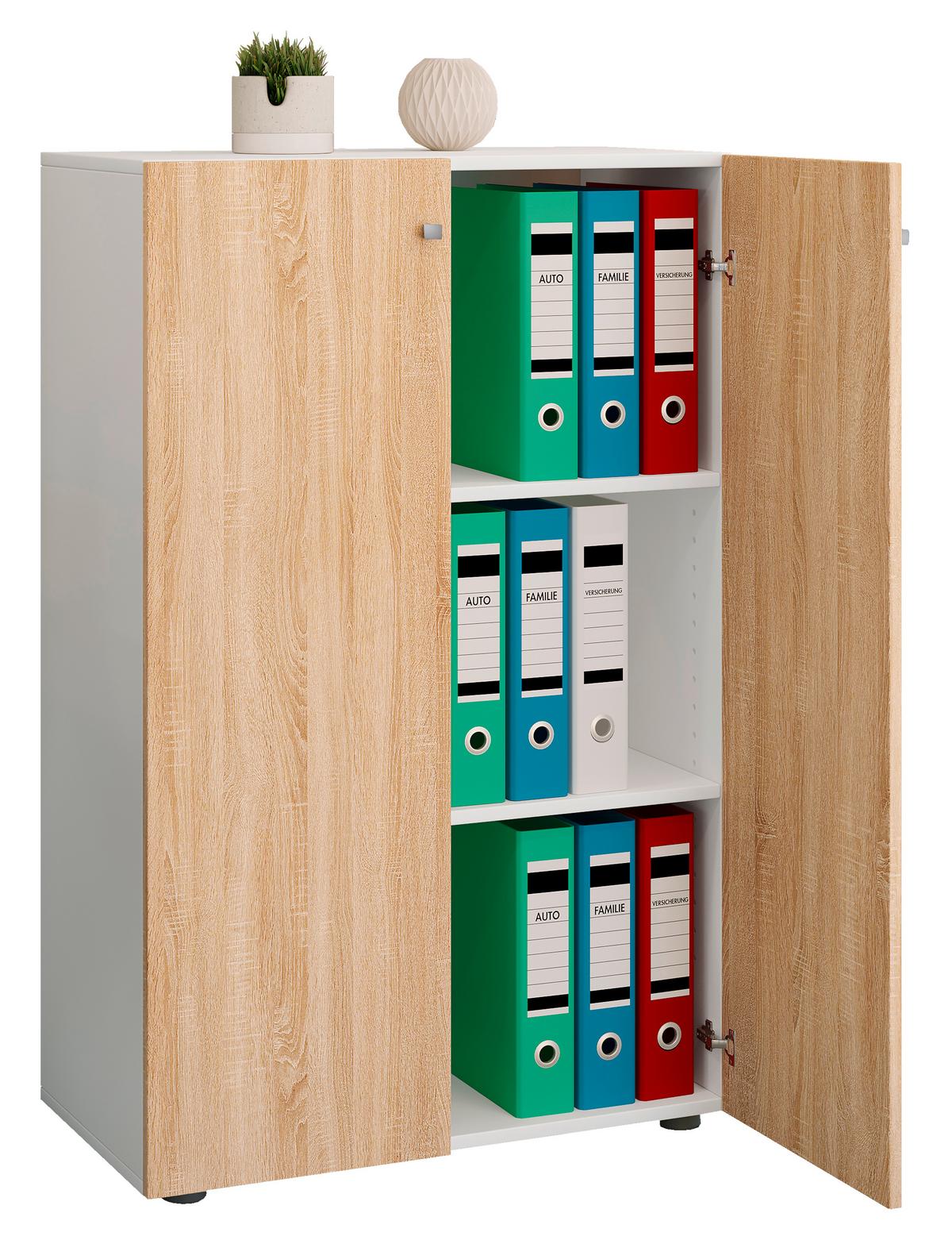 Aktenschrank Lona Weiß, Eiche Dekor B: 70cm - Weiß/Sonoma Eiche, Design, Holzwerkstoff (70/110/39cm) - MID.YOU