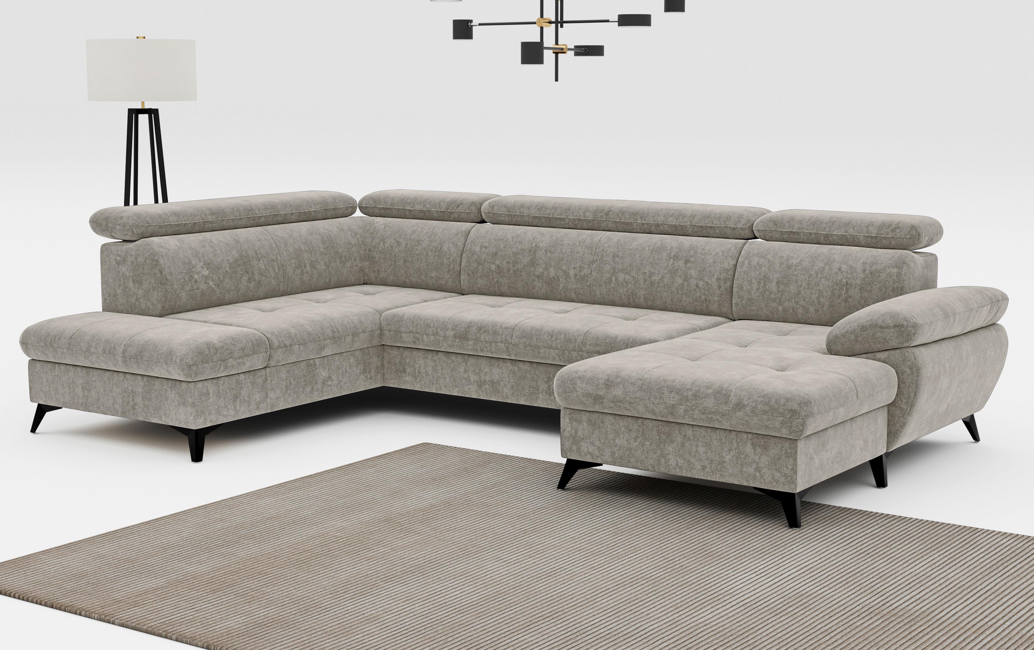 Wohnlandschaft mit Bettkasten Hudson Schlammfarben - Schlammfarben/Schwarz, Textil (207/324/166cm) - MID.YOU