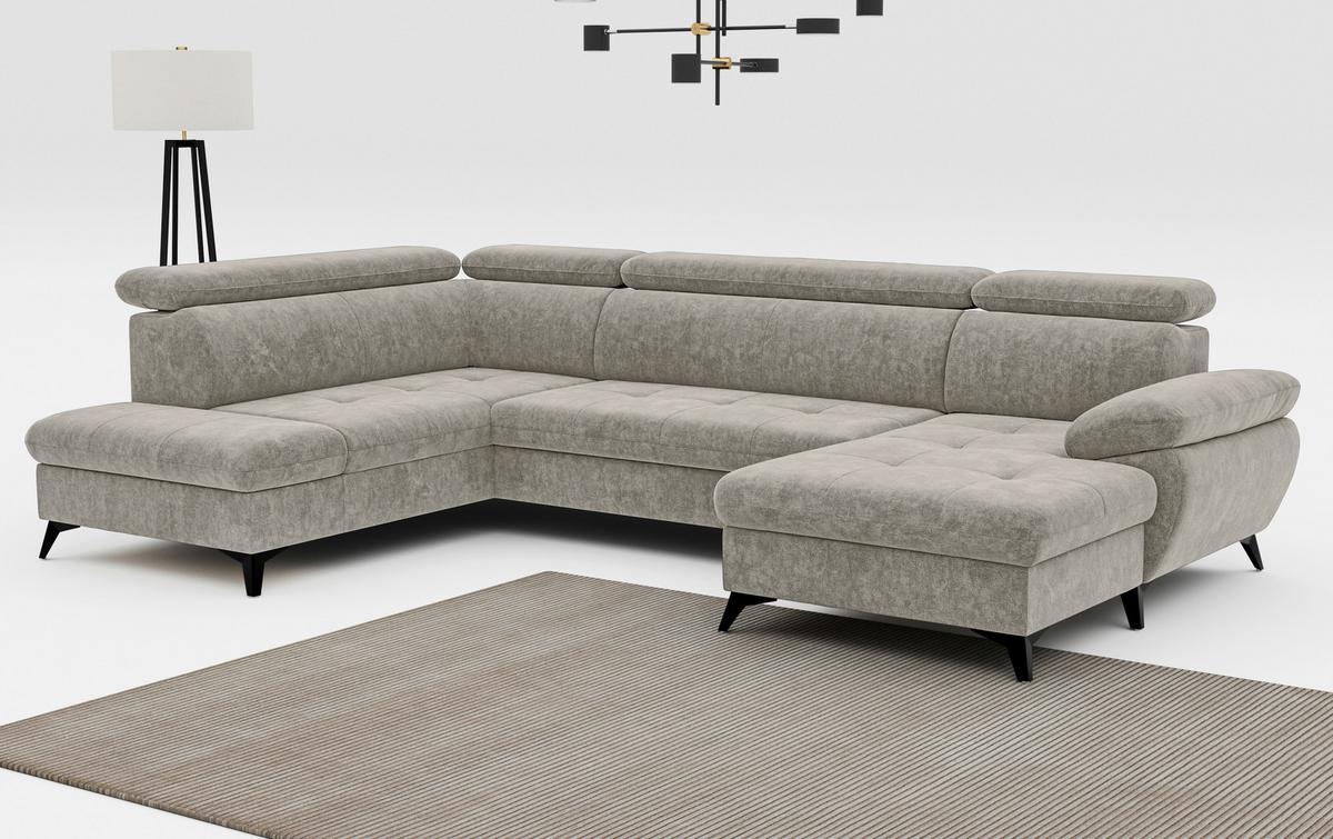 Wohnlandschaft mit Bettkasten Hudson Schlammfarben - Schlammfarben/Schwarz, Textil (207/324/166cm) - MID.YOU