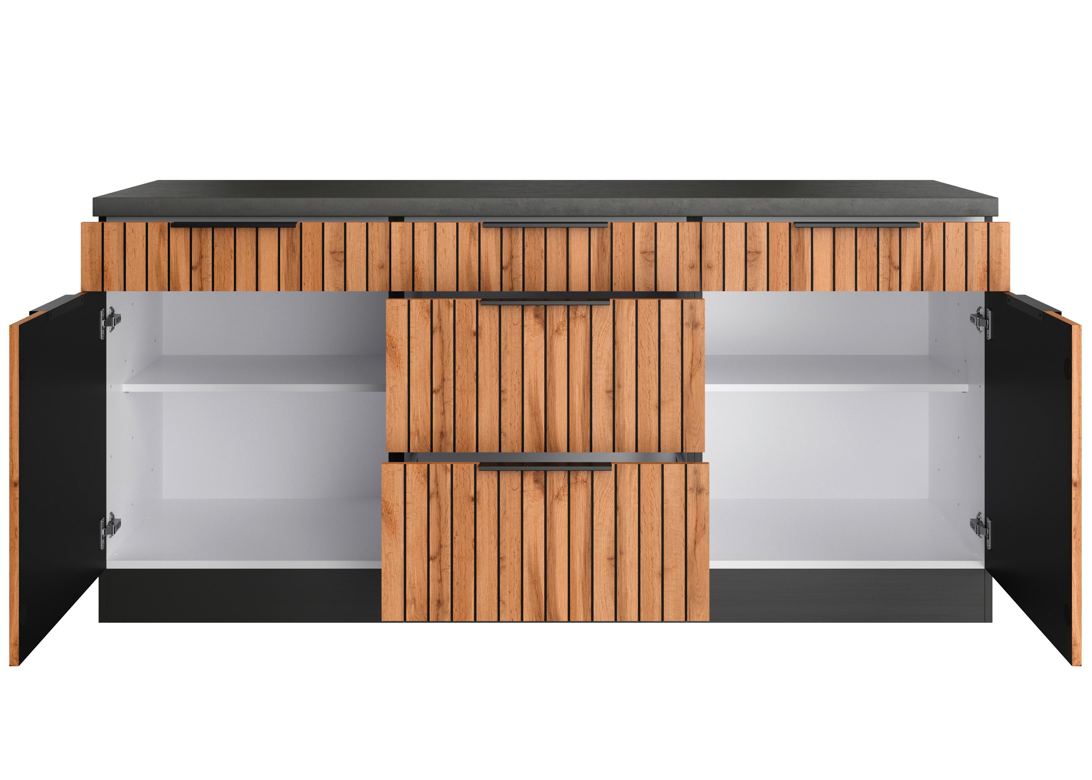 Küchenunterschrank Liverpool Graphit, Eiche Dekor B: 180 Cm - Schieferfarben/Eiche Wotan, Basics, Holzwerkstoff (180/85/60cm) - Held