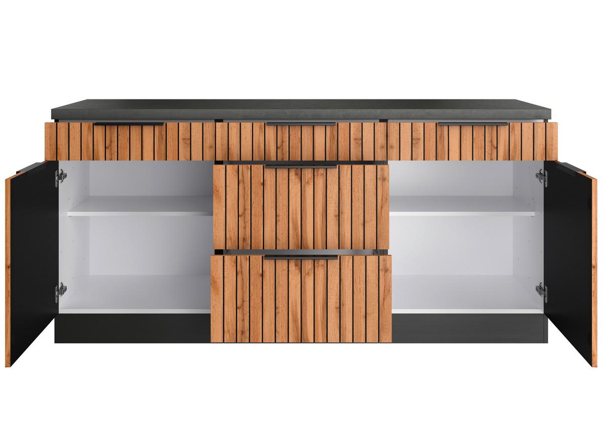 Küchenunterschrank Liverpool Graphit, Eiche Dekor B: 180 Cm - Schieferfarben/Eiche Wotan, Basics, Holzwerkstoff (180/85/60cm) - Held