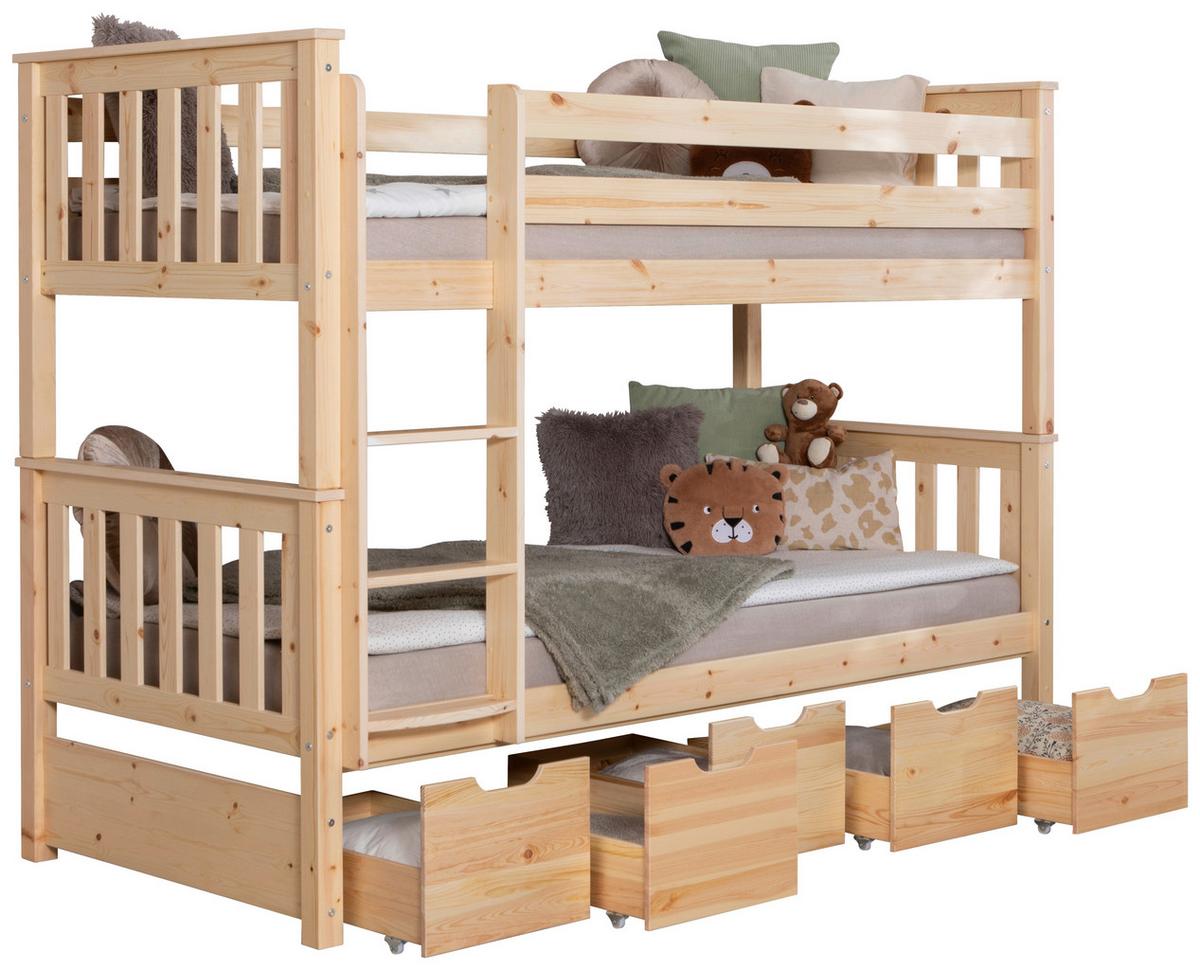 Etagenbett Sammy Kiefer Massiv 90 Cm M. Schubkästen + Leiter - Naturfarben, MODERN, Holz (90/200cm) - MID.YOU