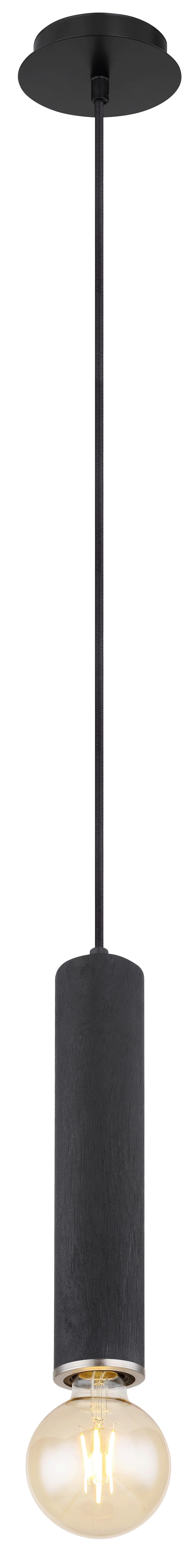 Hängeleuchte Marion H: 160 Cm 1-Flammig - Schwarz/Nickelfarben, Basics, Holz/Metall (12/160cm) - Globo
