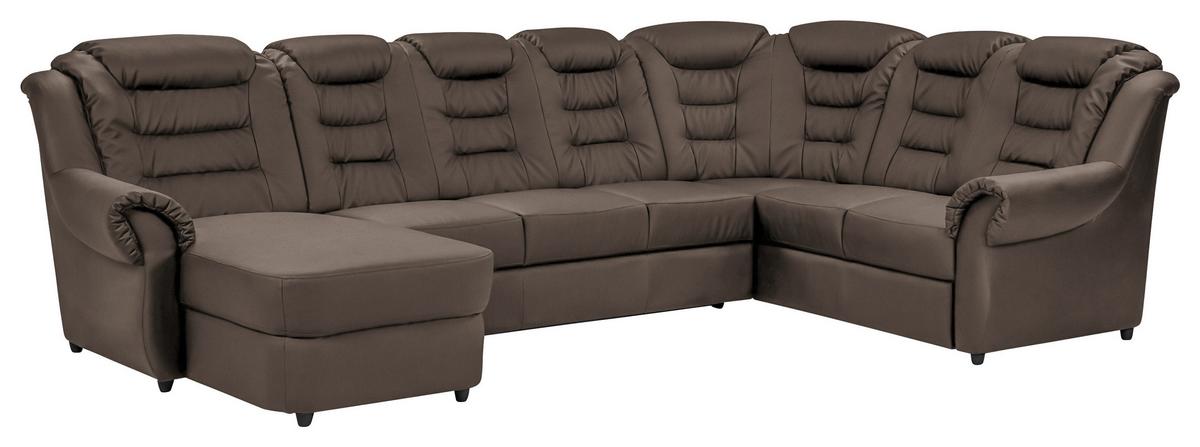 Wohnlandschaft Boston Braun Lederlook - Schwarz/Braun, KONVENTIONELL, Textil (165/333/216cm) - Livetastic