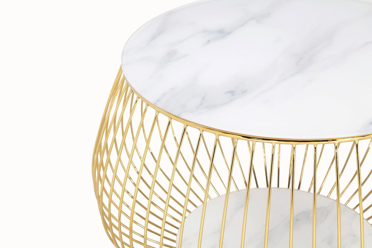 Couchtisch Weiß, Goldfarben L: 72 cm - Goldfarben/Weiß, Design, Glas/Metall (72/72/42cm) - Livetastic