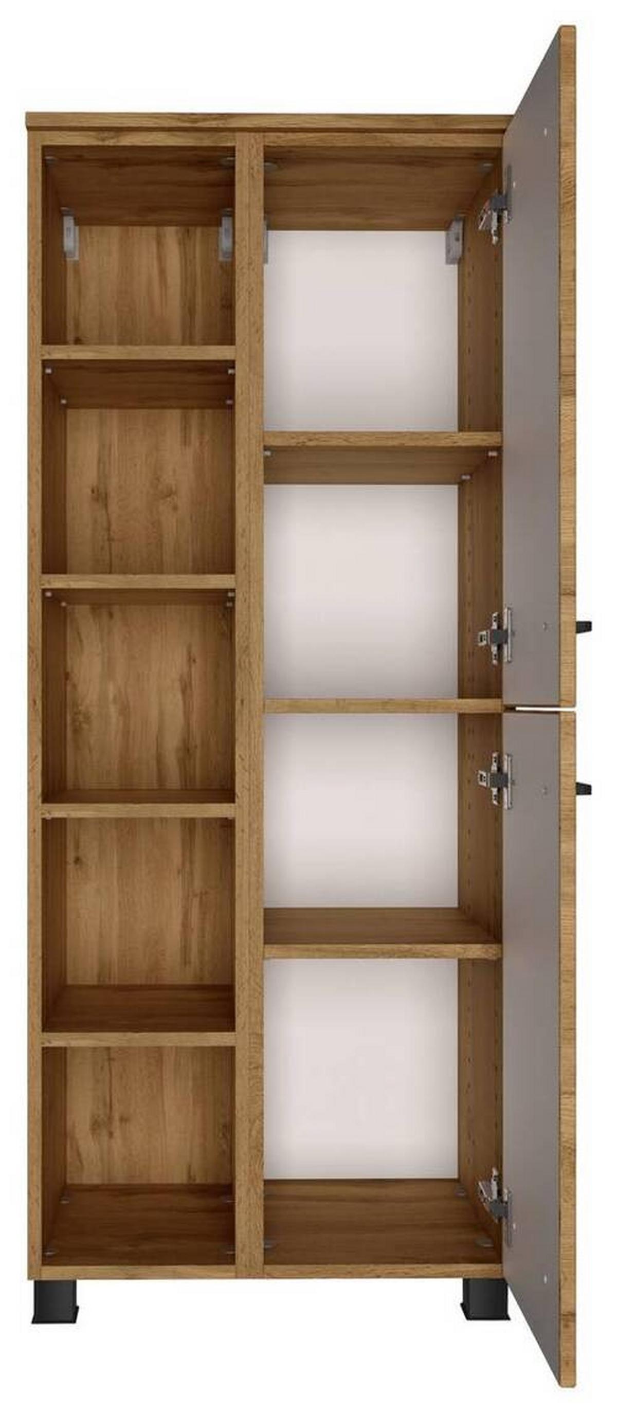 Midischrank Manchester B: 55 Cm Eiche Wotan Dekor - Eichefarben/Schwarz, MODERN, Holzwerkstoff (55/130/35cm) - Held
