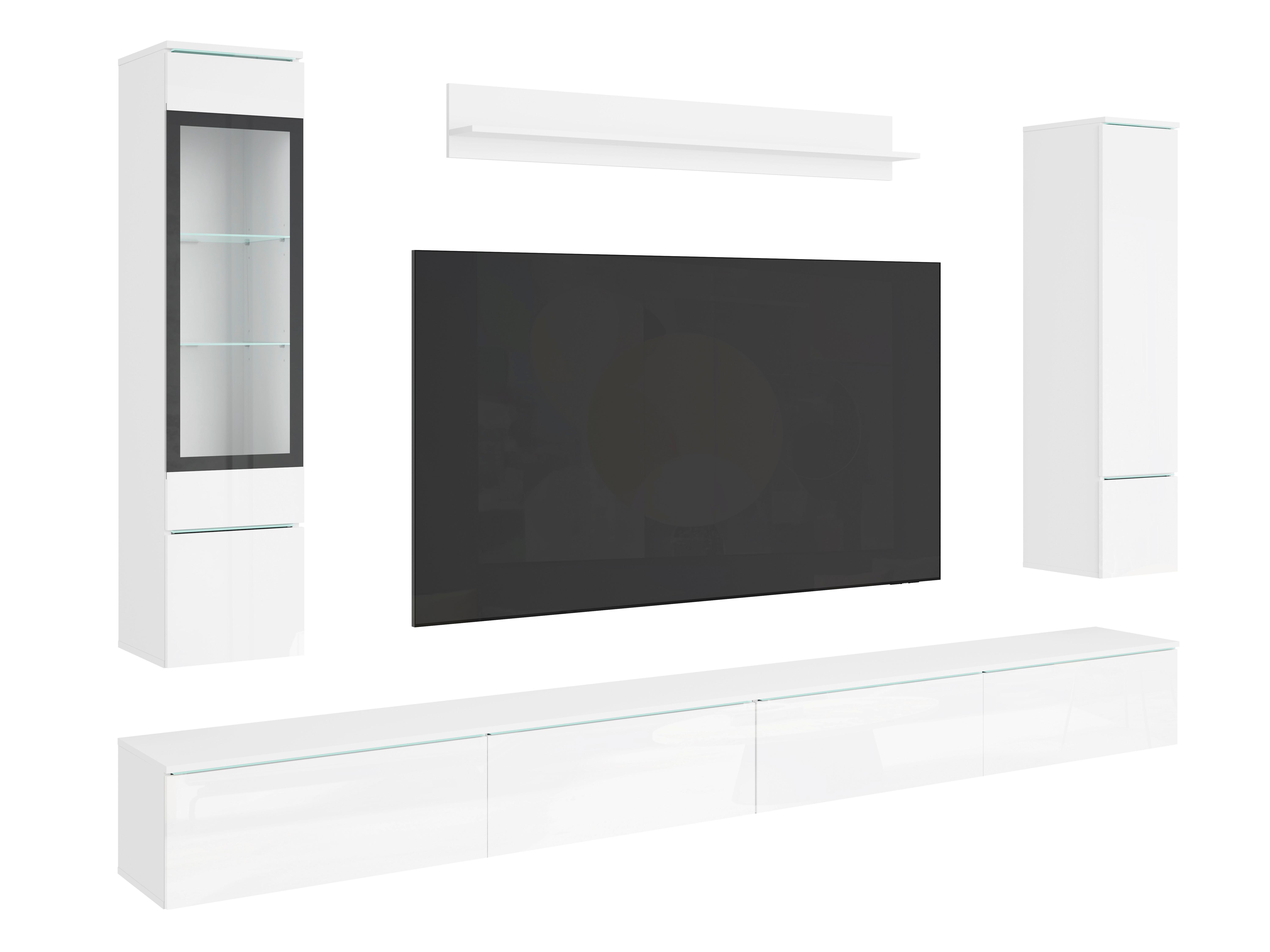 Wohnwand Vera Xxl Weiß/weiß Hg B: 300cm - Weiß Hochglanz/Weiß, Basics, Glas/Holzwerkstoff (300/162/33cm) - P & B