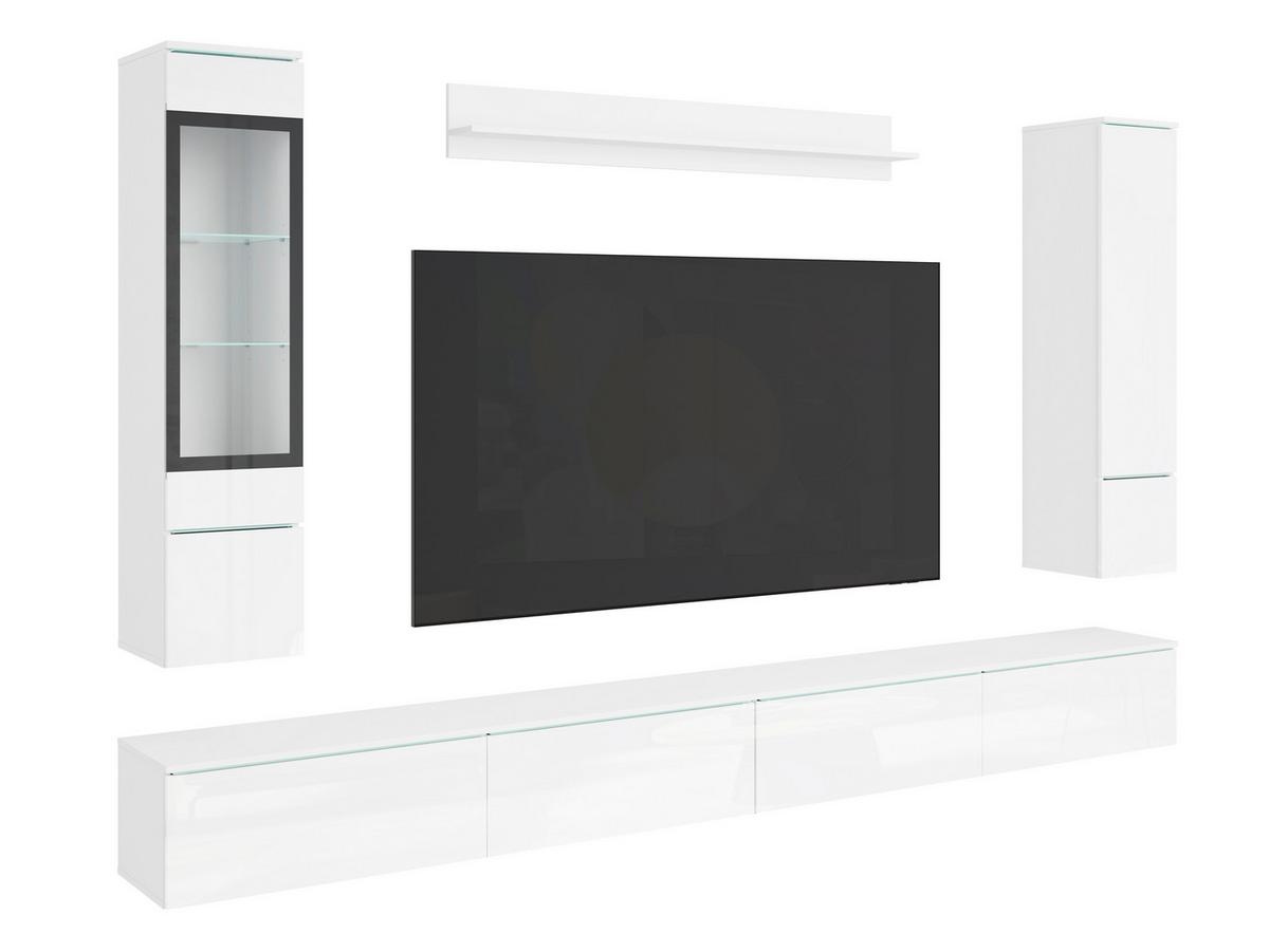 Wohnwand Vera Xxl Weiß/weiß Hg B: 300cm - Weiß Hochglanz/Weiß, Basics, Glas/Holzwerkstoff (300/162/33cm) - P & B