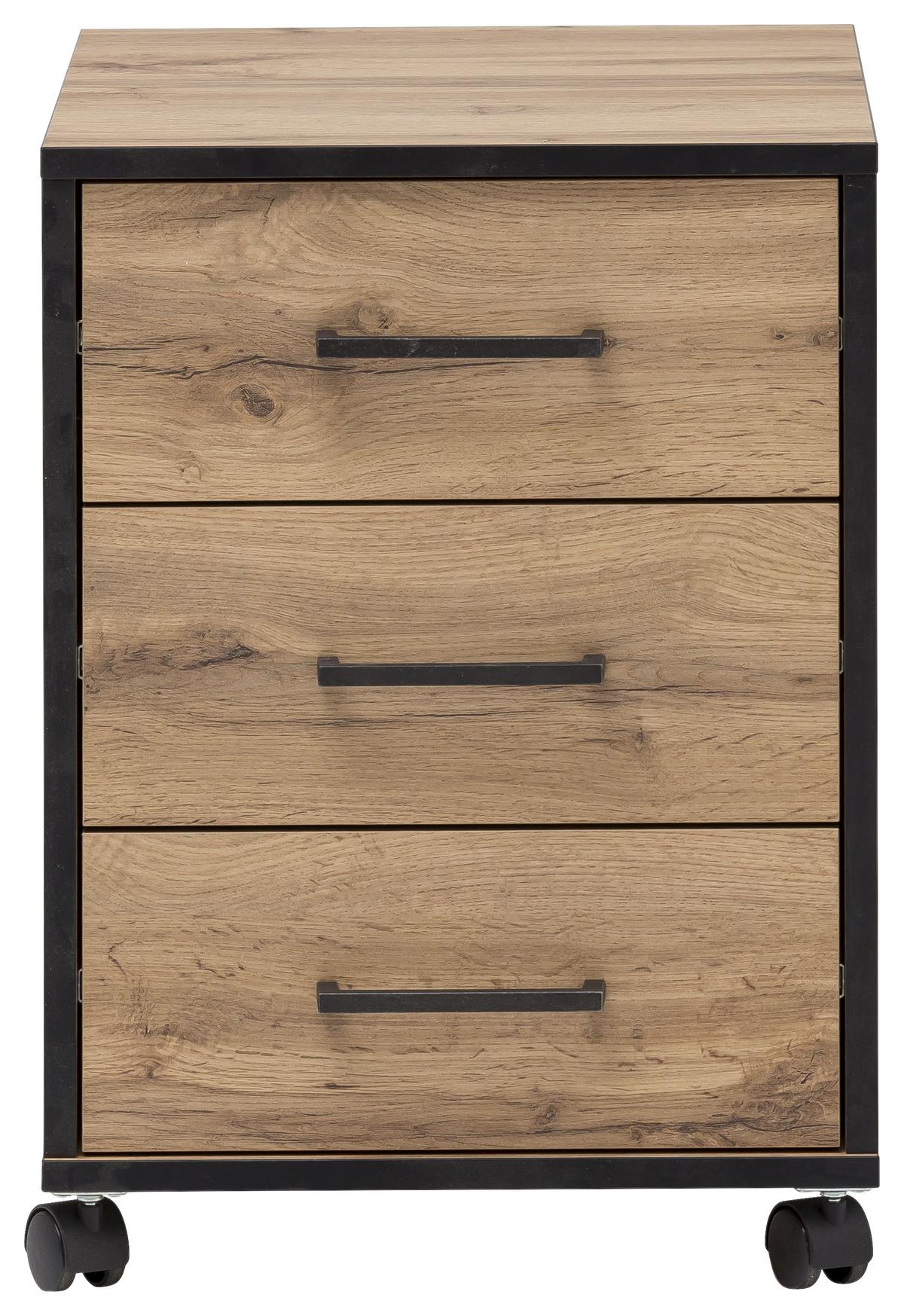 Rollcontainer Eiche Dekor Serie 2000 BxHxT 40,1x57x50 cm - Eichefarben, KONVENTIONELL, Holzwerkstoff/Kunststoff (40,1/57/50cm) - MID.YOU