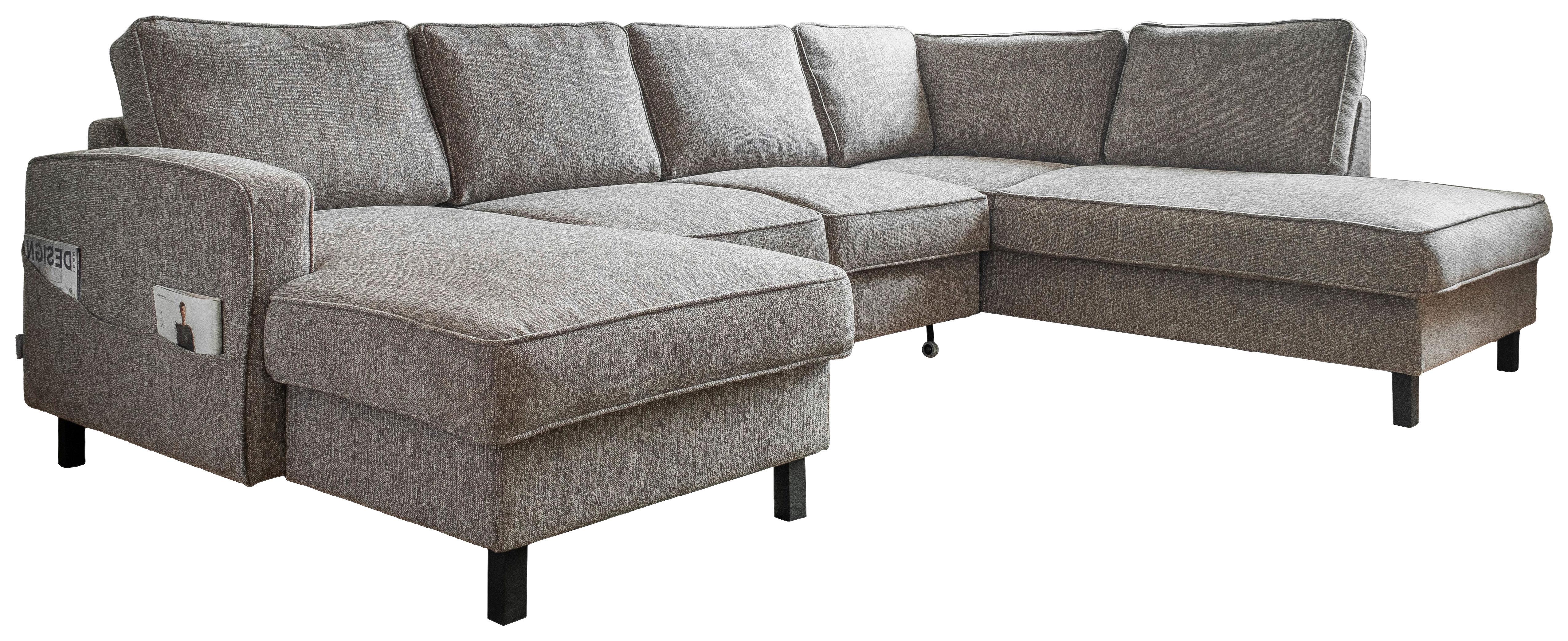 Sedačka MELANIE U, pravá, šedá, úl.prostor a lůžko - šedá/černá, dřevo/textil (148/298/198cm) - MID.YOU