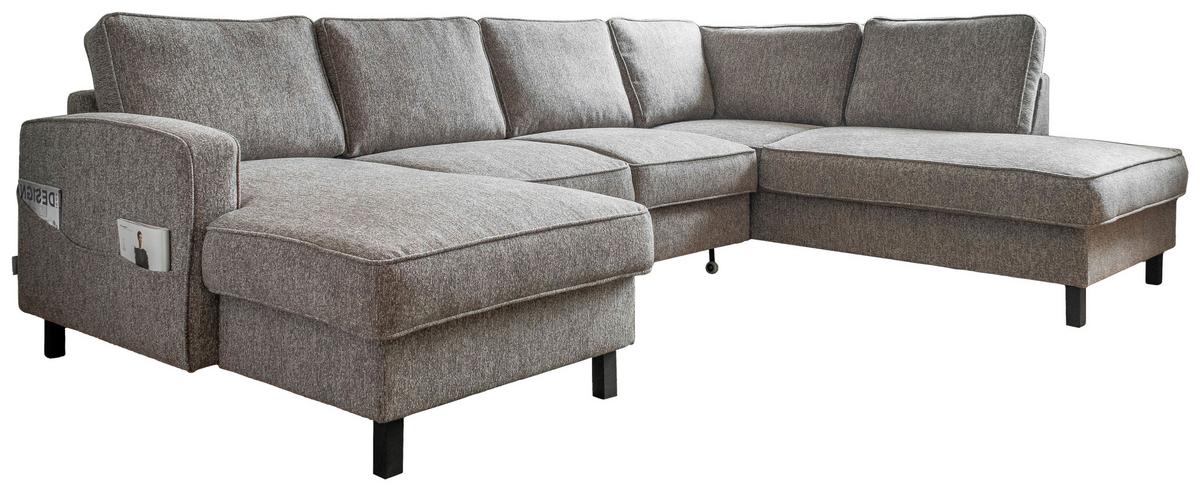 Sedačka MELANIE U, pravá, sivá, úl.priestor a lôžko - čierna/sivá, drevo/textil (148/298/198cm) - MID.YOU