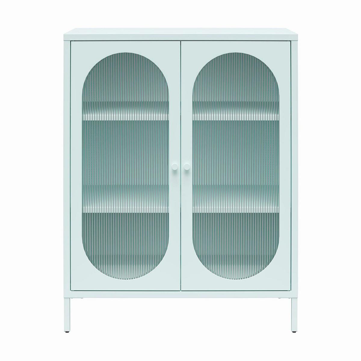 Highboard Luna Blau B: 80cm - Blau/Transparent, Design, Glas/Metall (80/102/40cm) - MID.YOU