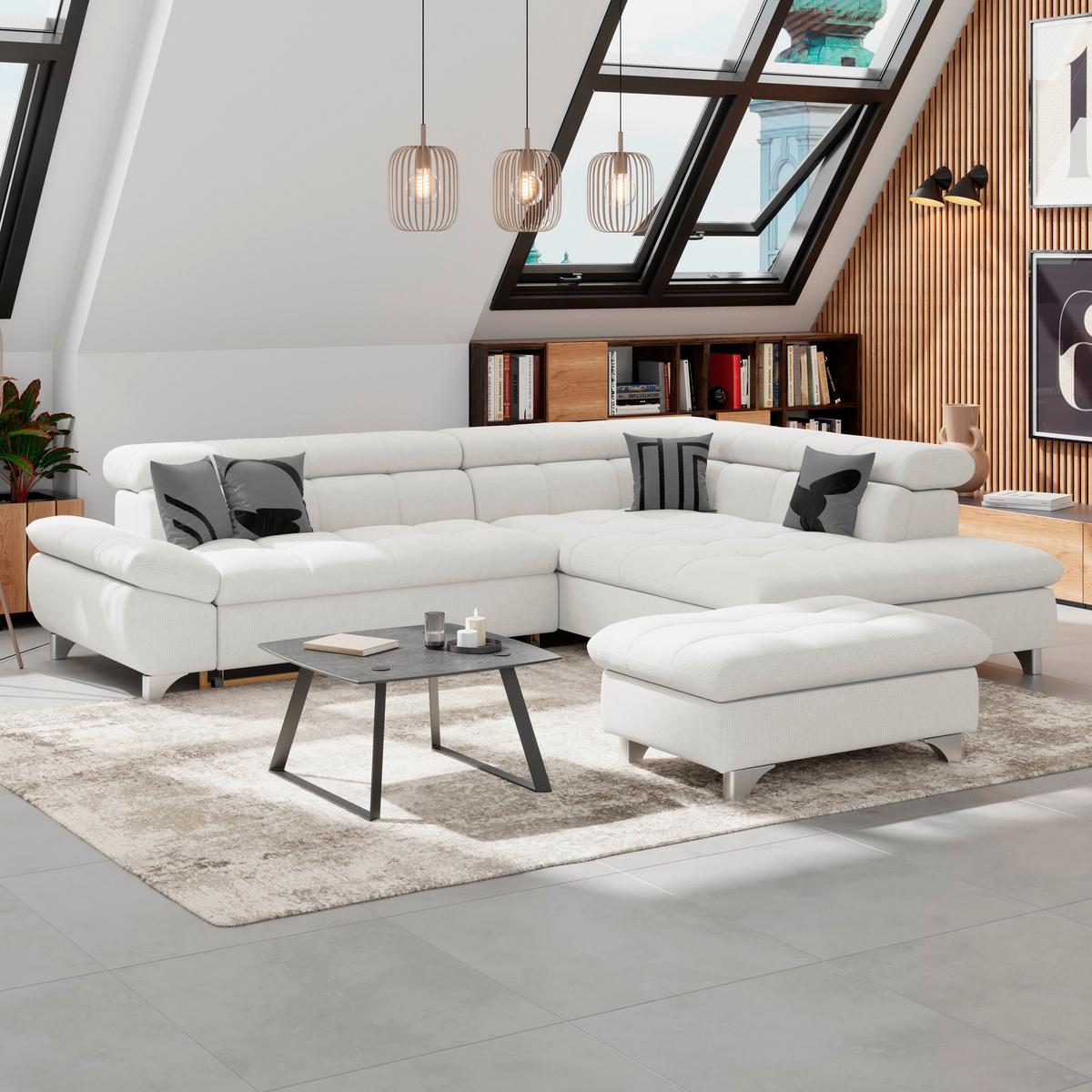 Ecksofa Mit Schlaffunktion Gemini Creme 312x234 Cm - Chromfarben/Creme, KONVENTIONELL, Textil (312/234cm)