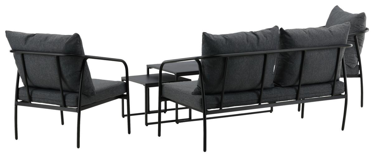 Loungegarnitur Sopot - Dunkelgrau/Schwarz, KONVENTIONELL, Textil/Metall - Gardenson
