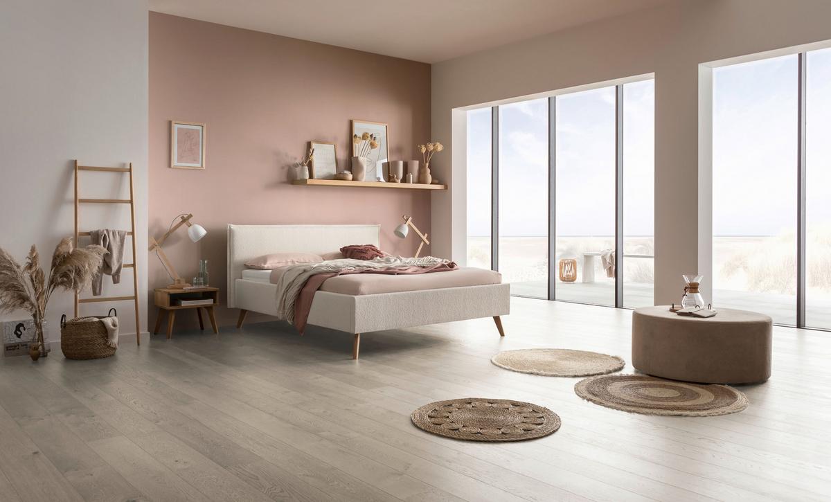 Polsterbett Selena Bouclé Weiß, 140x200 - Eichefarben/Weiß, Design, Textil (140/200cm) - Hasena