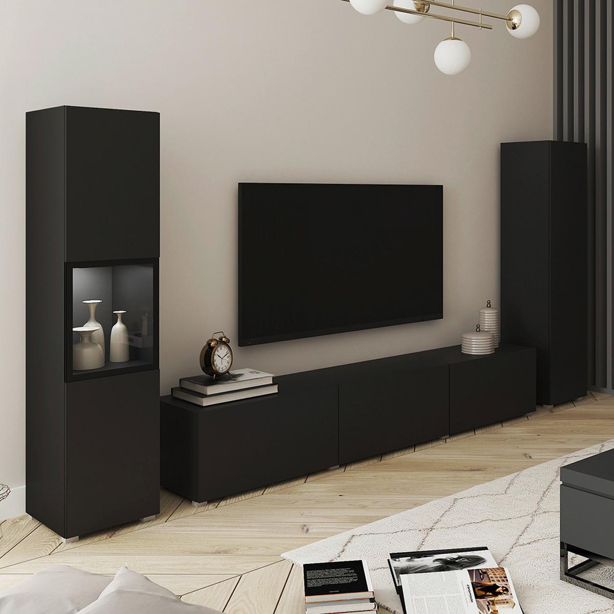 Wohnwand Berlin Iii Schwarz B: 240 Cm - Schwarz/Grau, Design, Glas/Holzwerkstoff (240/130/31cm) - P & B