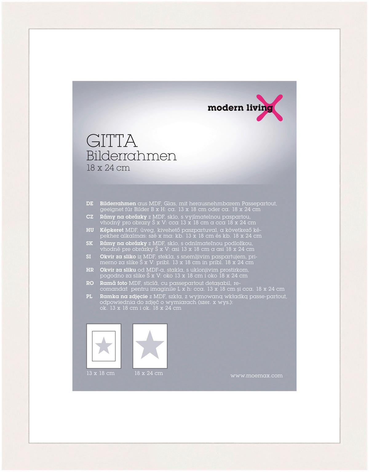 RÁM NA OBRAZY GITTA 18x24 cm - biela, Modern, kompozitné drevo/sklo (18/24cm) - Modern Living