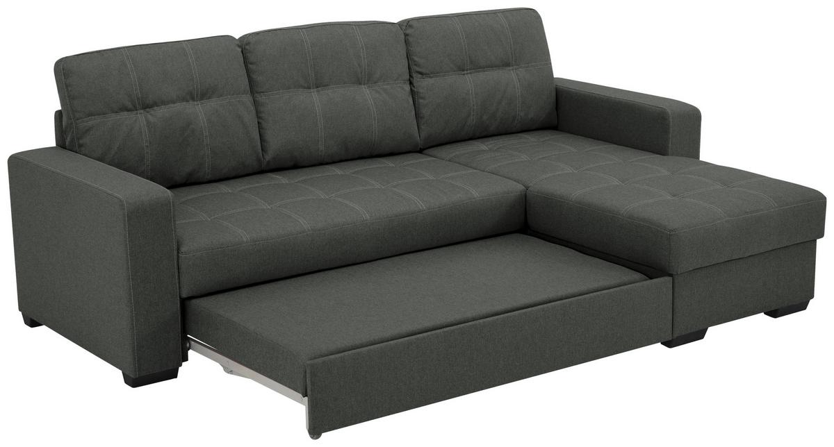 Eckschlafsofa Mediolan Graphitfarben S: 240x160 cm - Schwarz/Graphitfarben, Design, Textil (240/160cm) - Livetastic