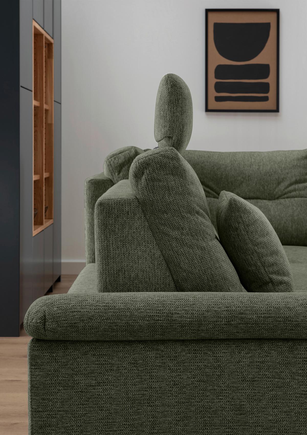 Ecksofa Brizzini Dunkelgrün S: 264x206 Cm - Dunkelgrün/Naturfarben, MODERN, Textil (264/206cm) - Livetastic