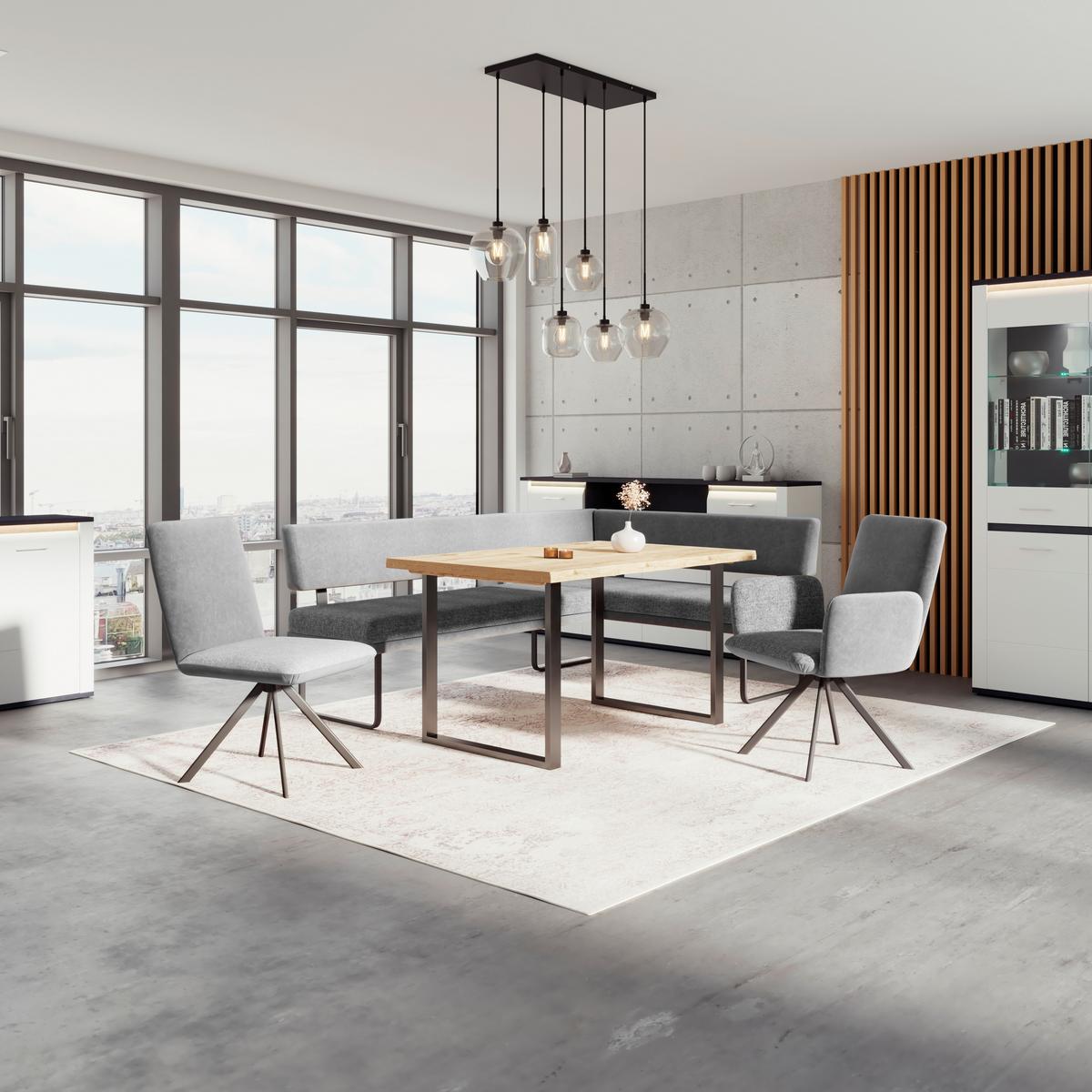 Eckbank Kian Webstoff Grau, S: 233x164cm - Schwarz/Grau, Trend, Textil/Metall (233/164cm)